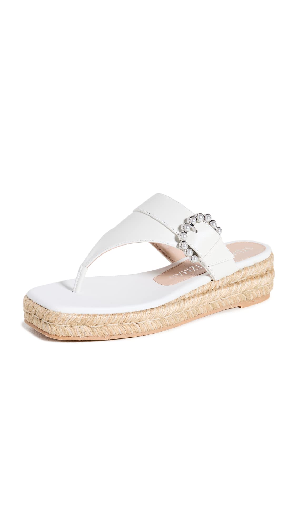 Stuart Weitzman Women's Pearl Buckle Espadrille Sandals - Comfortable Summer Wedge Heel Shoes for Beach, Wedding & Casual Outfits