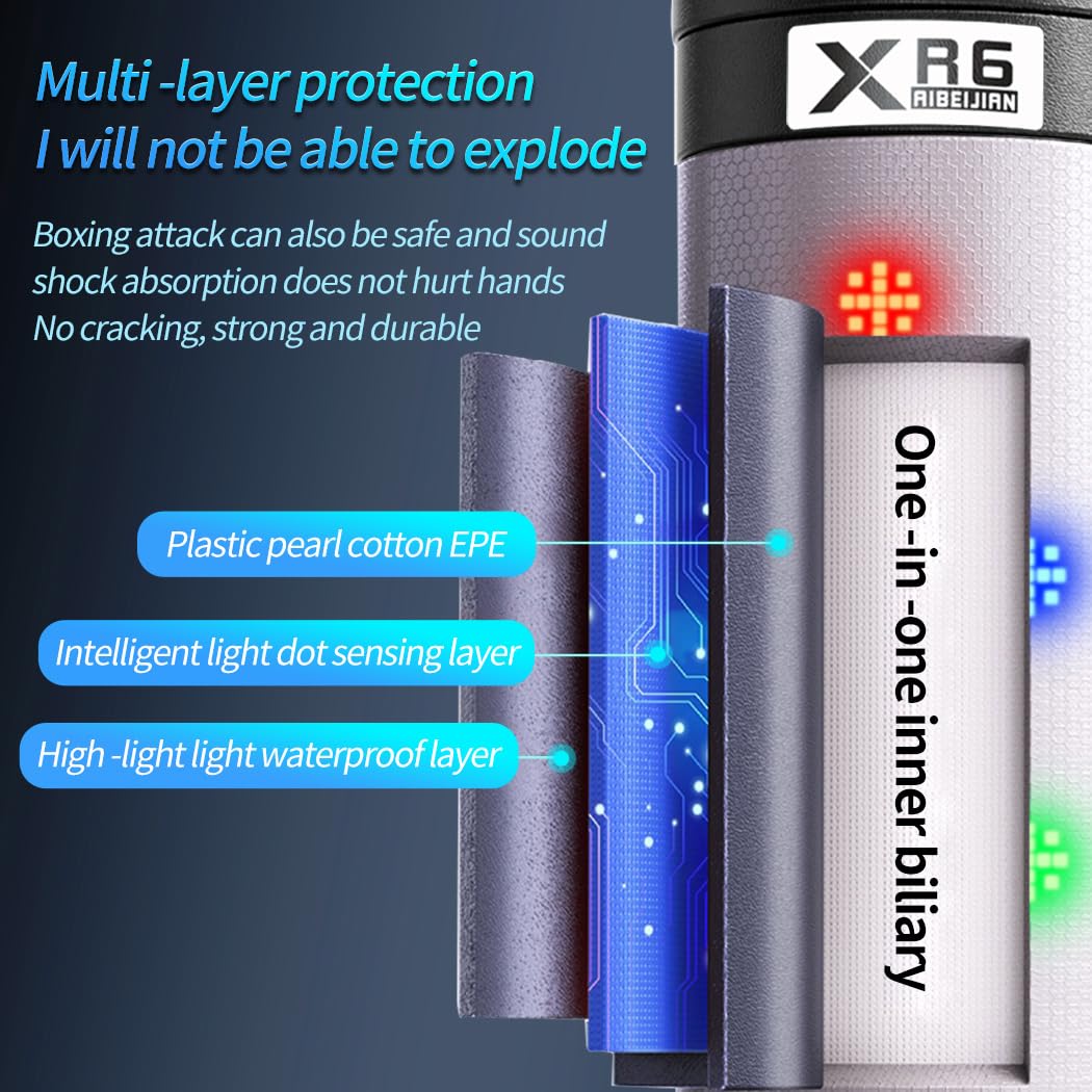 69'' Smart Bluetooth Boxing Punching Bag with 2 Pairs of Boxing Gloves & 4 Training Modes - LED Boxing Machine for Home, Office & Gym Workouts - Perfect for Stress Relief, Fitness Training & Cardio Exercise