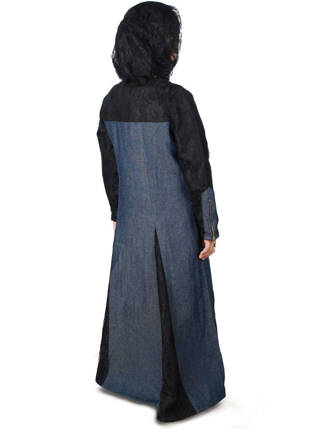 Farizah Denim Kids Abaya Dress - Islamic Modest Clothing for Girls - Perfect for Eid, Prayer & Special Occasions