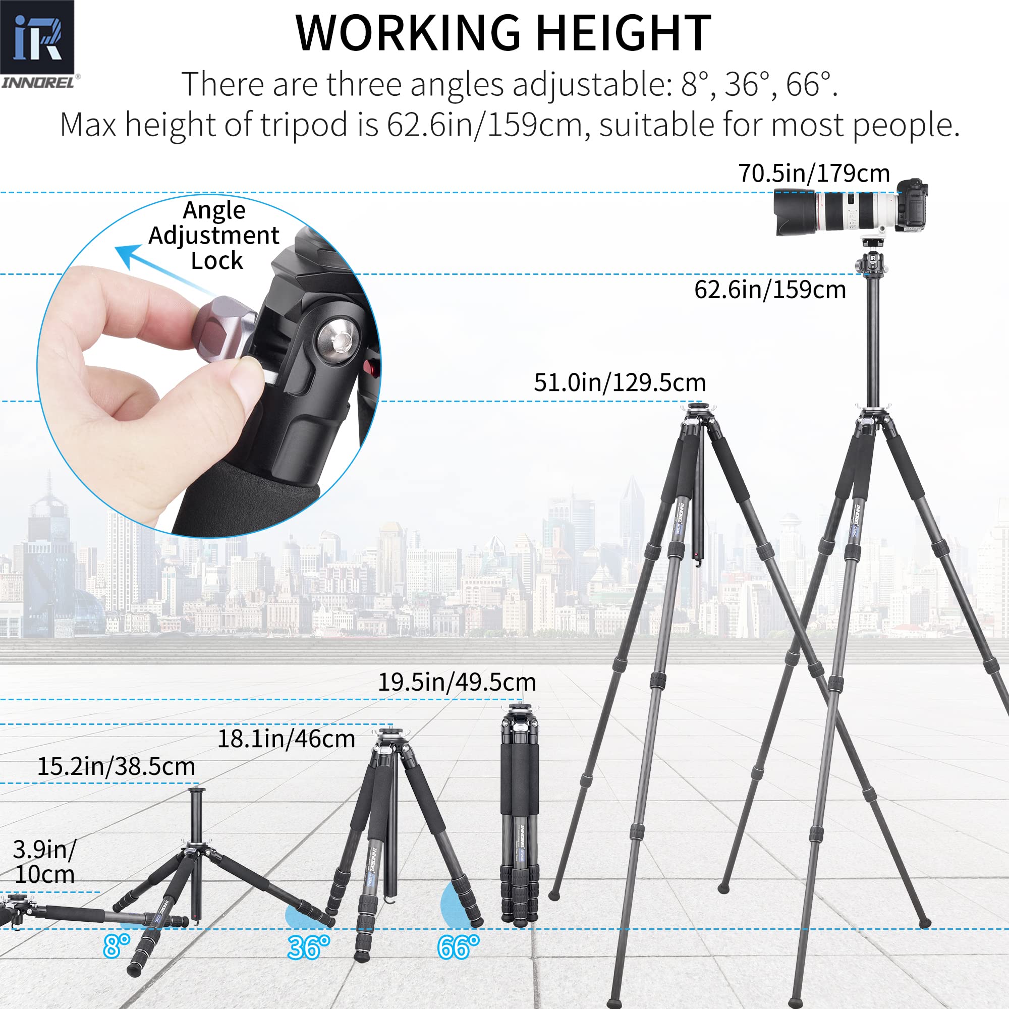 INNOREL GT284C Carbon Fiber Tripod - Professional Compact & Portable DSLR Camera Stand with 29mm Tube, 44lbs Max Load - Perfect for Travel, Outdoor Photography & Heavy Duty Shooting