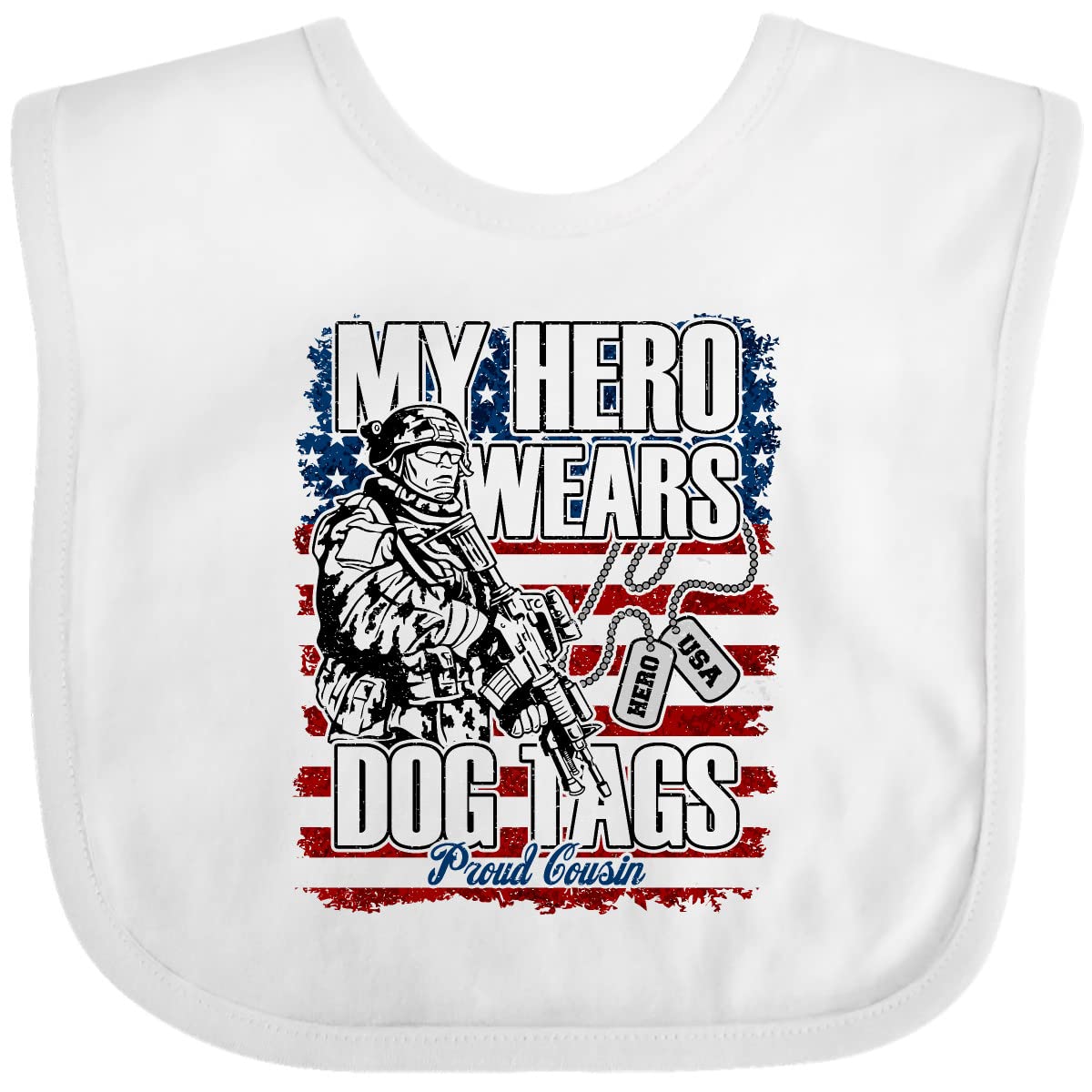 My Cousin Wears Dog Tags USA Flag Baby Bib for Military Family Gifts