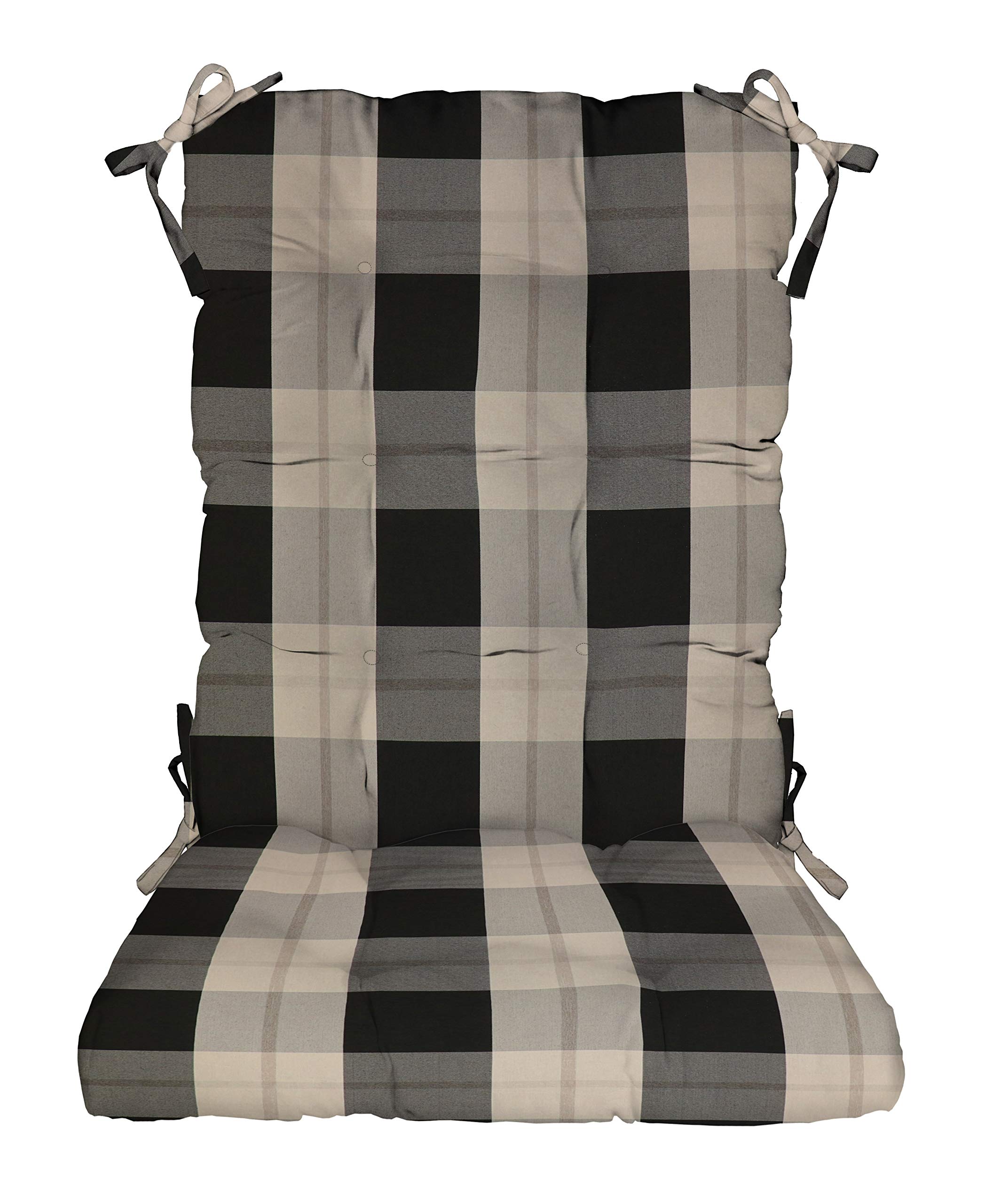 RSH Décor Indoor Outdoor Tufted Rocker Cushion - Waterproof Patio Chair Pad with Non-Slip Back - Choose Size & Color (Large, Branson Pewter Black Buffalo) - Perfect for Porch, Garden, and Poolside Relaxation