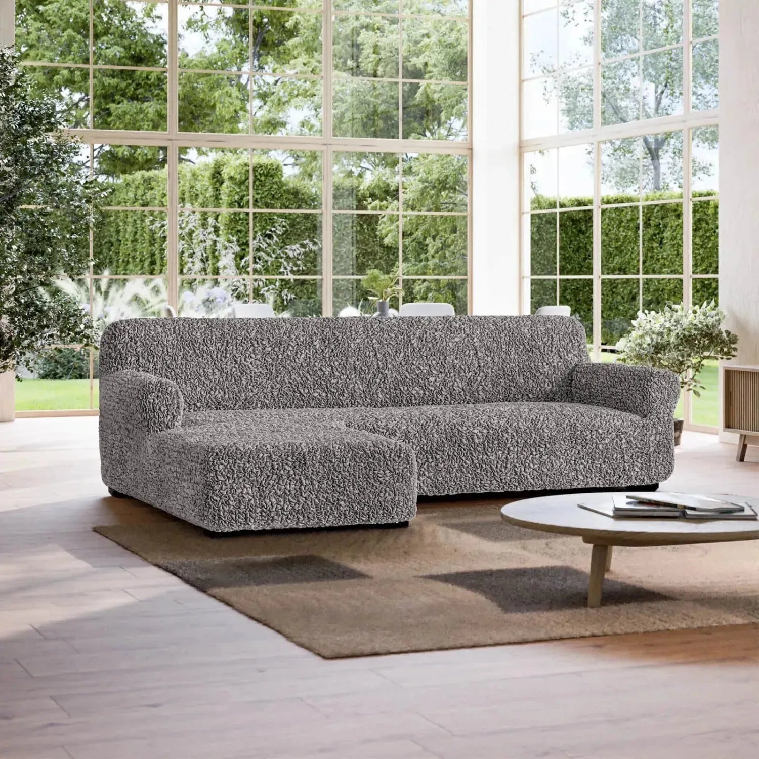 L-Shaped Sofa Slipcover with Left Chaise - Soft Fuco Cotton Fabric - Perfect for Sectional Couches in Living Room, Family Room & Home Theater