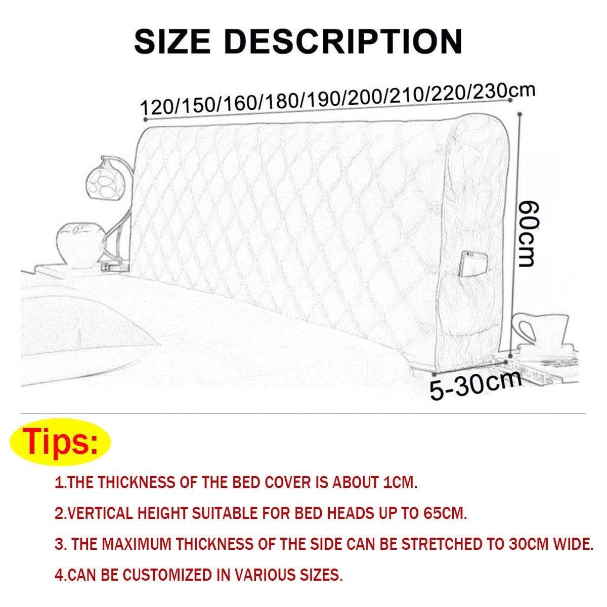 Stretch Dustproof Slipcover Headboard Protector - Washable Gray Fabric 60x150cm - Bedroom Decor, Dust Protection for Queen/King Size Beds - Perfect for Home, Hotel, and Airbnb Use