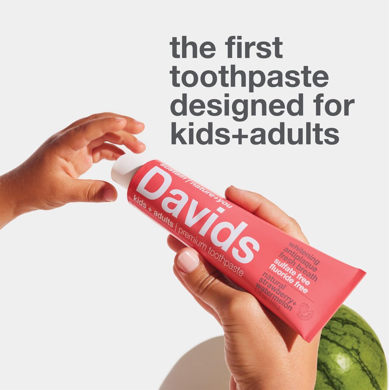 **Davids Fluoride-Free Natural Toothpaste for Kids & Adults - Teeth Whitening, Antiplaque, SLS-Free, Enamel Protection, Gum Detox - Strawberry Watermelon Flavor (5.25oz) - Ideal for Daily Oral Care & Fresh Breath**
