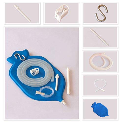 HealthAndYoga™ NaturoFloPlus 4 Quart Enema Bag Kit - Deep Colon Cleansing for Detox & Constipation Relief - Open Fountain Top Design for Easy Cleaning - Perfect for Coffee Enema, Fleet Enema & Anal Douche - Blue - Ideal for Home Colon Therapy & Wellness Routine