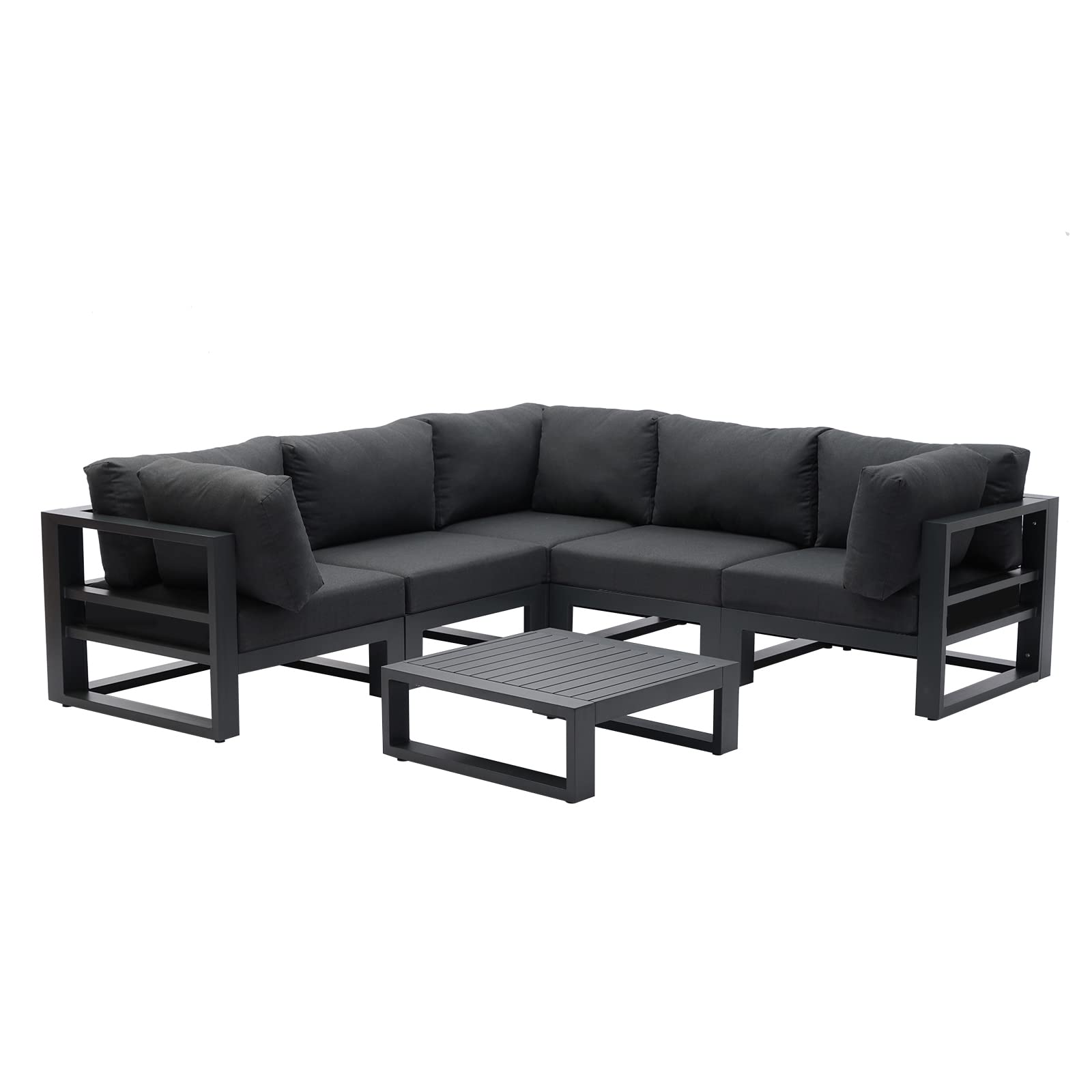 7-Piece Outdoor Patio Furniture Set - All-Weather Aluminum Sectional Sofa with Square Coffee Table & Dark Grey Cushions - Perfect for Backyard, Garden, Poolside & Deck Relaxation