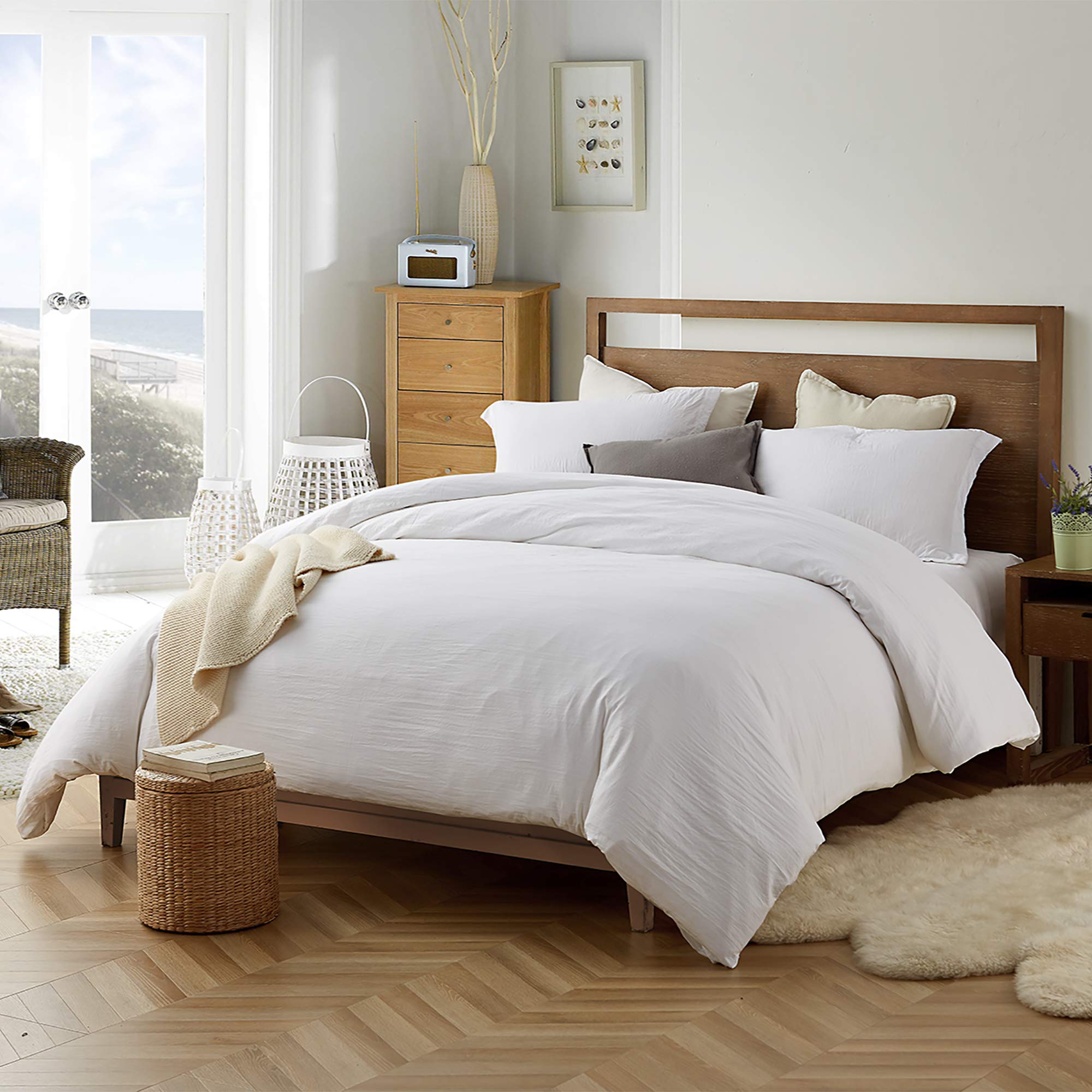 Byourbed Natural Loft Oversized Queen Comforter Set - 100% Cotton Breathable Duvet Cover - White | Luxury Bedding for Master Bedroom & Guest Room