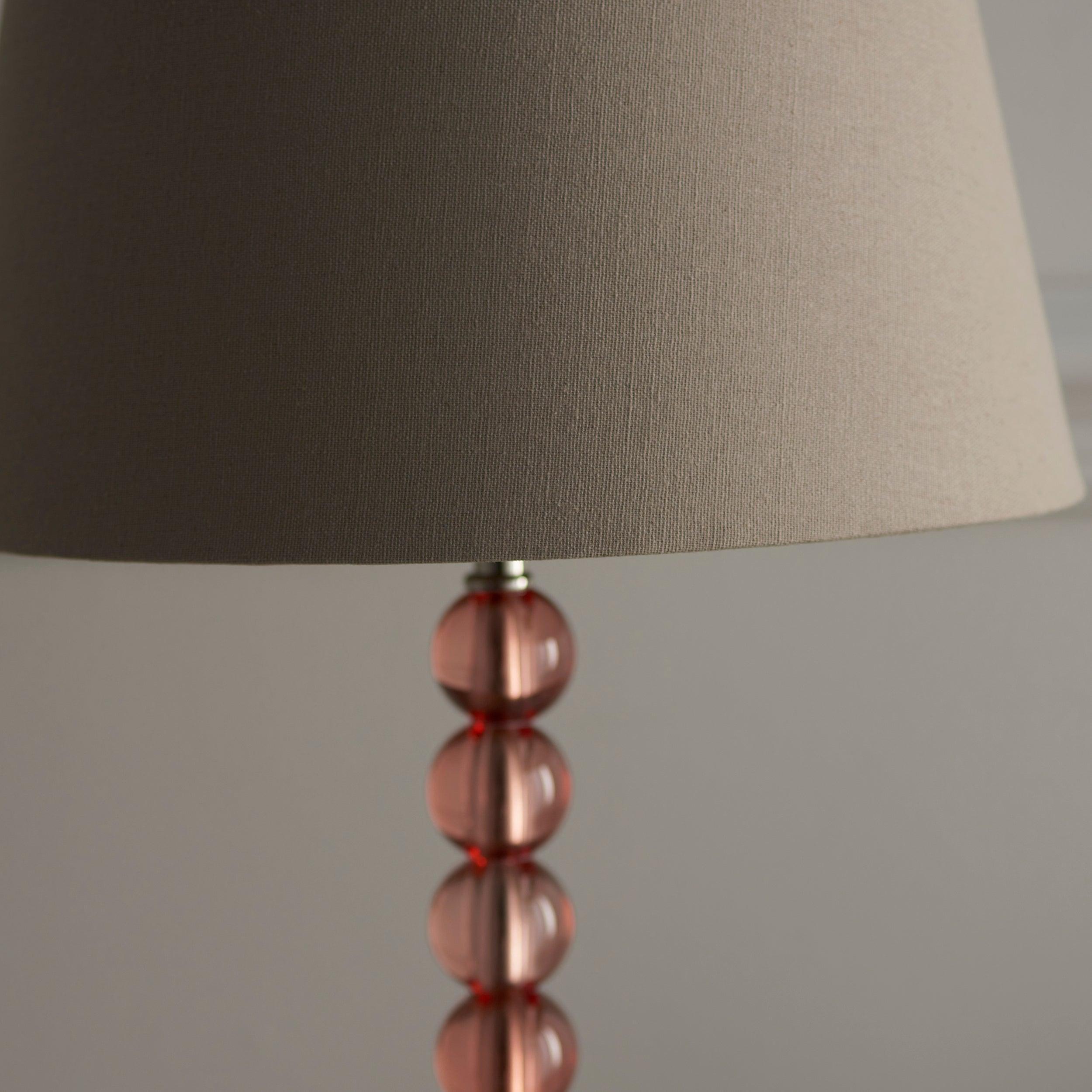 Adelie Blush Pink Tinted Crystal Glass Table Lamp with Grey Linen Shade - Elegant Bedside & Living Room Lighting for Home Decor
