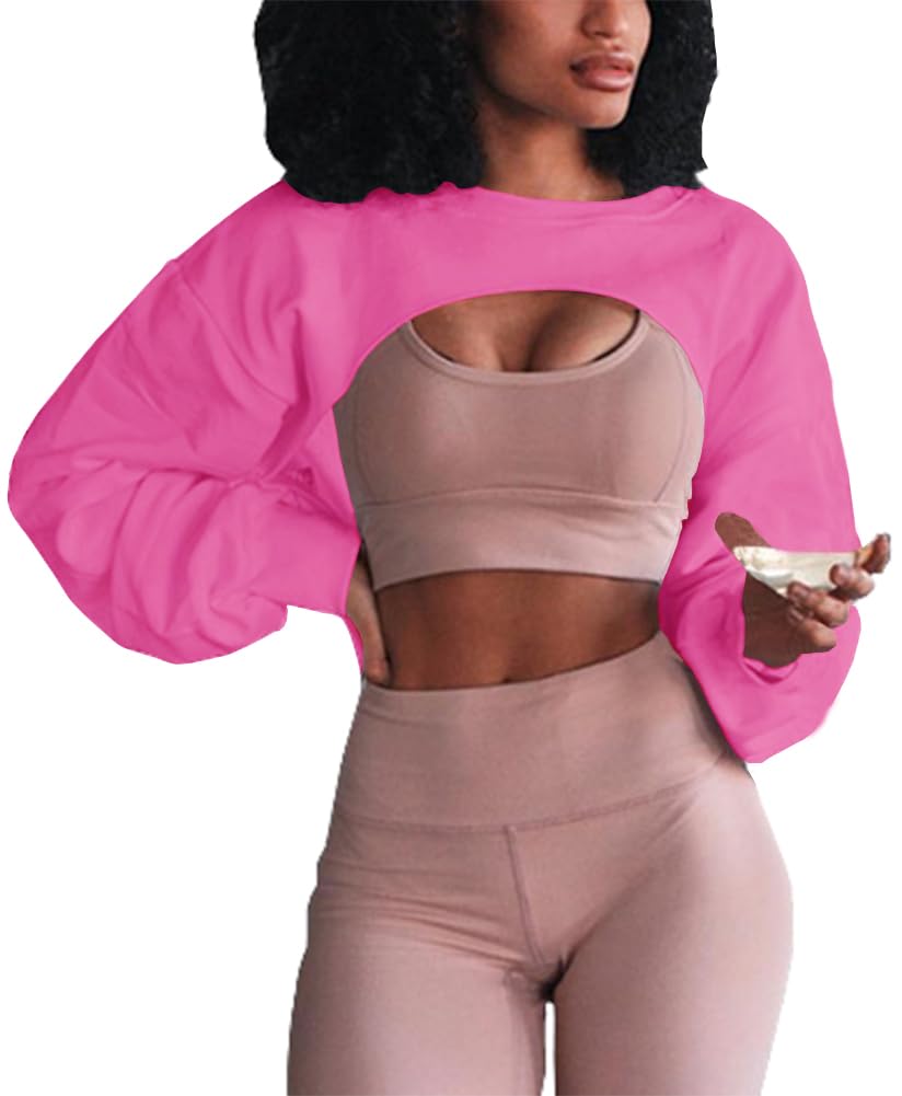 Artfish Women's Crop Tops - Long Sleeve Crewneck Sweatshirt for Workout, Gym & Casual Wear | Loose Fit Cut-Out Design | Perfect for Yoga, Running & Street Style Fashion