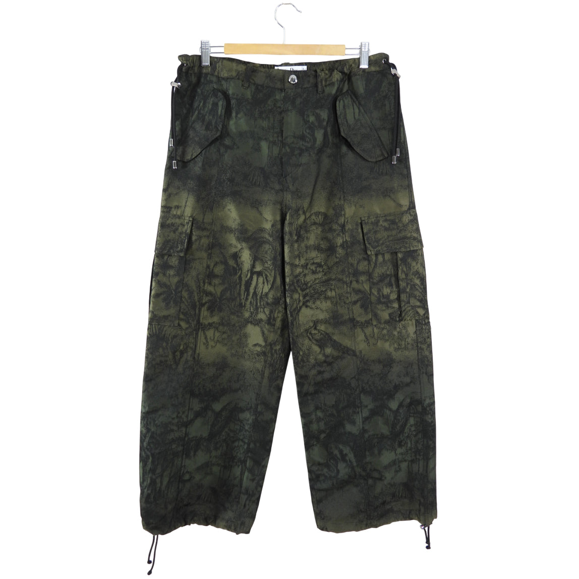 Christian Dior Dark Green Ombre Jacquard Safari Cargo Pants for Women - Size M/L - Luxury High Waisted Trousers for Outdoor Adventures & Fashion Streetwear