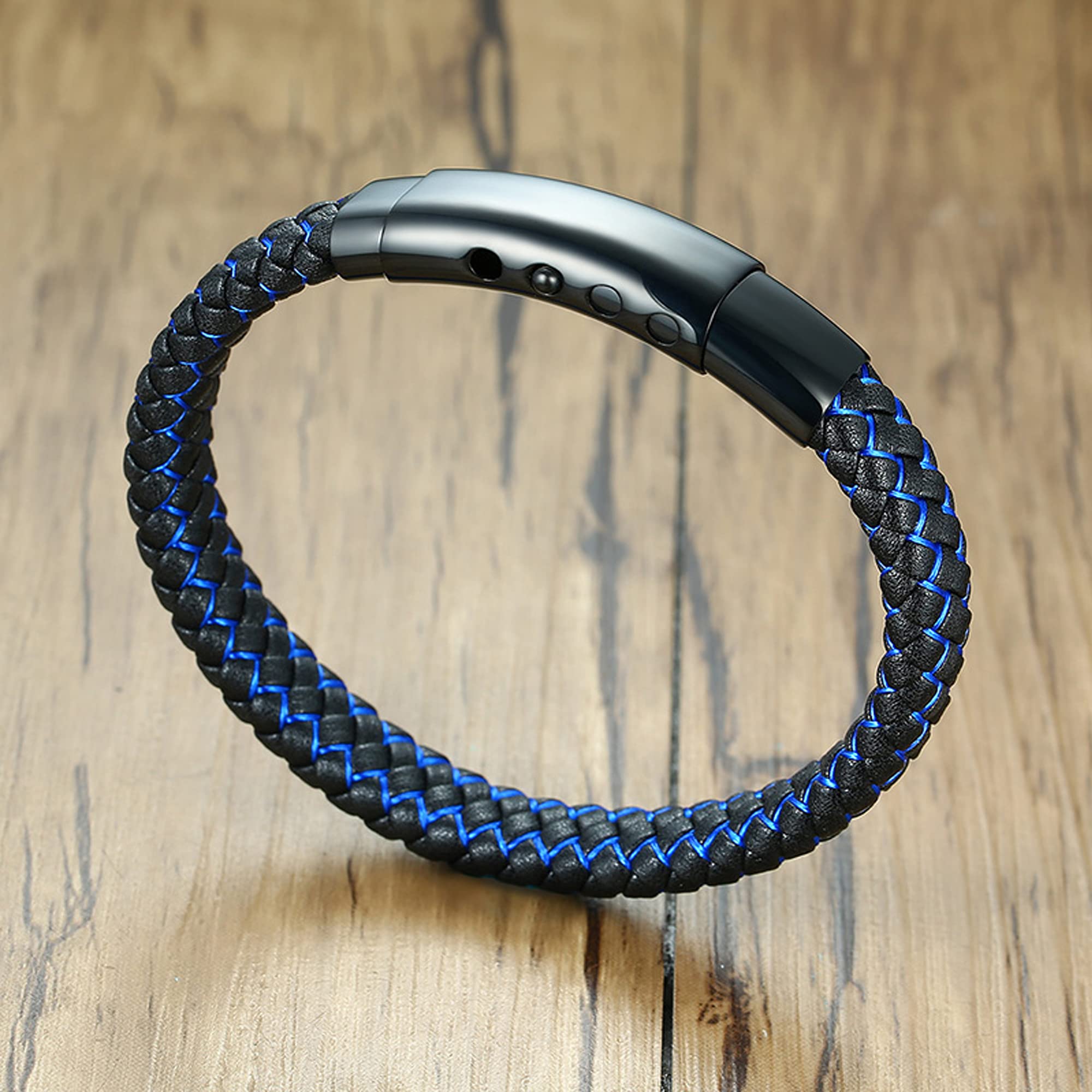 VNOX Inspirational Mantra Engraved Blue Braided Leather Adjustable Cuff Bangle Bracelet for Men - Motivational Gift for Him, Encouragement Jewelry for Daily Wear, Work & Special Occasions