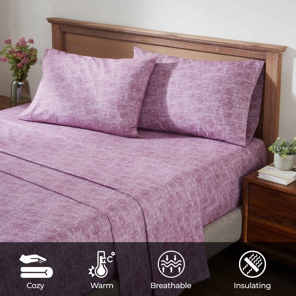 Premium Melange Flannel Cotton Two-Toned Brushed Deep Pocket Sheet Set - Ultra Soft & Cozy for Winter Nights, Perfect for Bedroom Comfort & Warmth