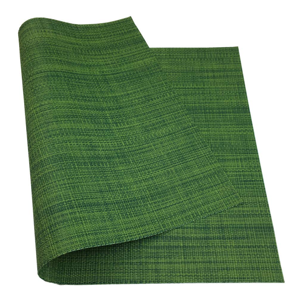 6-Pack Stain-Resistant PVC Placemats for Dining Table - Washable, Wipeable Vinyl Table Mats in Algae Green - Perfect for Kitchen, Dining Room, and Outdoor Entertaining
