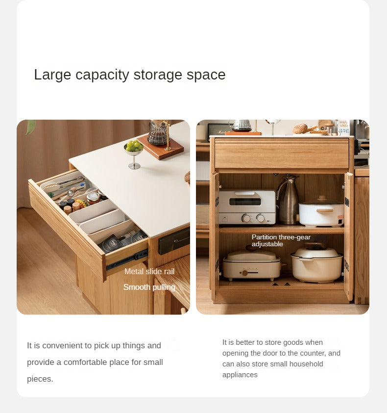 Solid Oak Wood Rock Plate Island - Multi-Functional Dining Sideboard for Kitchen, Dining Room & Living Room Storage