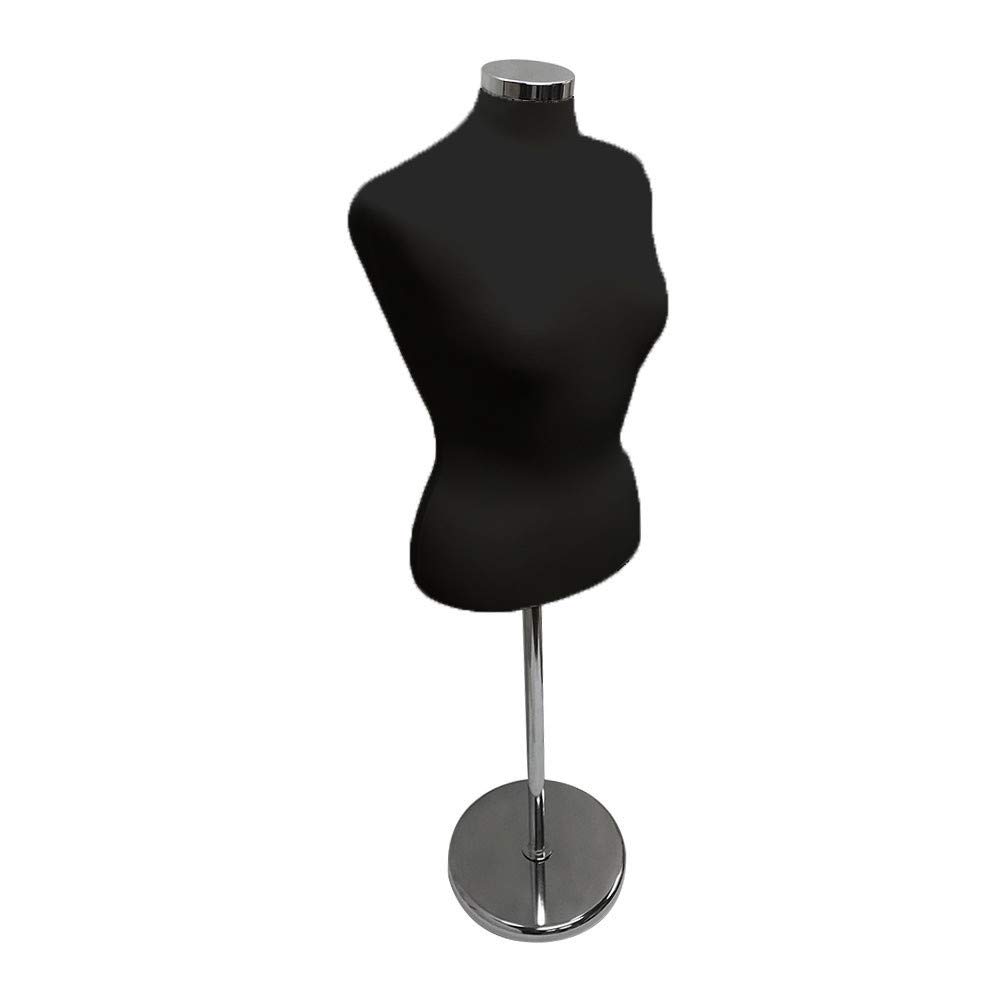 Adjustable Female Mannequin Torso with Chrome Base - Black Dress Form for Clothing Display, Fitting, and Tailoring | Perfect for Boutiques, Fashion Design, and Sewing Studios