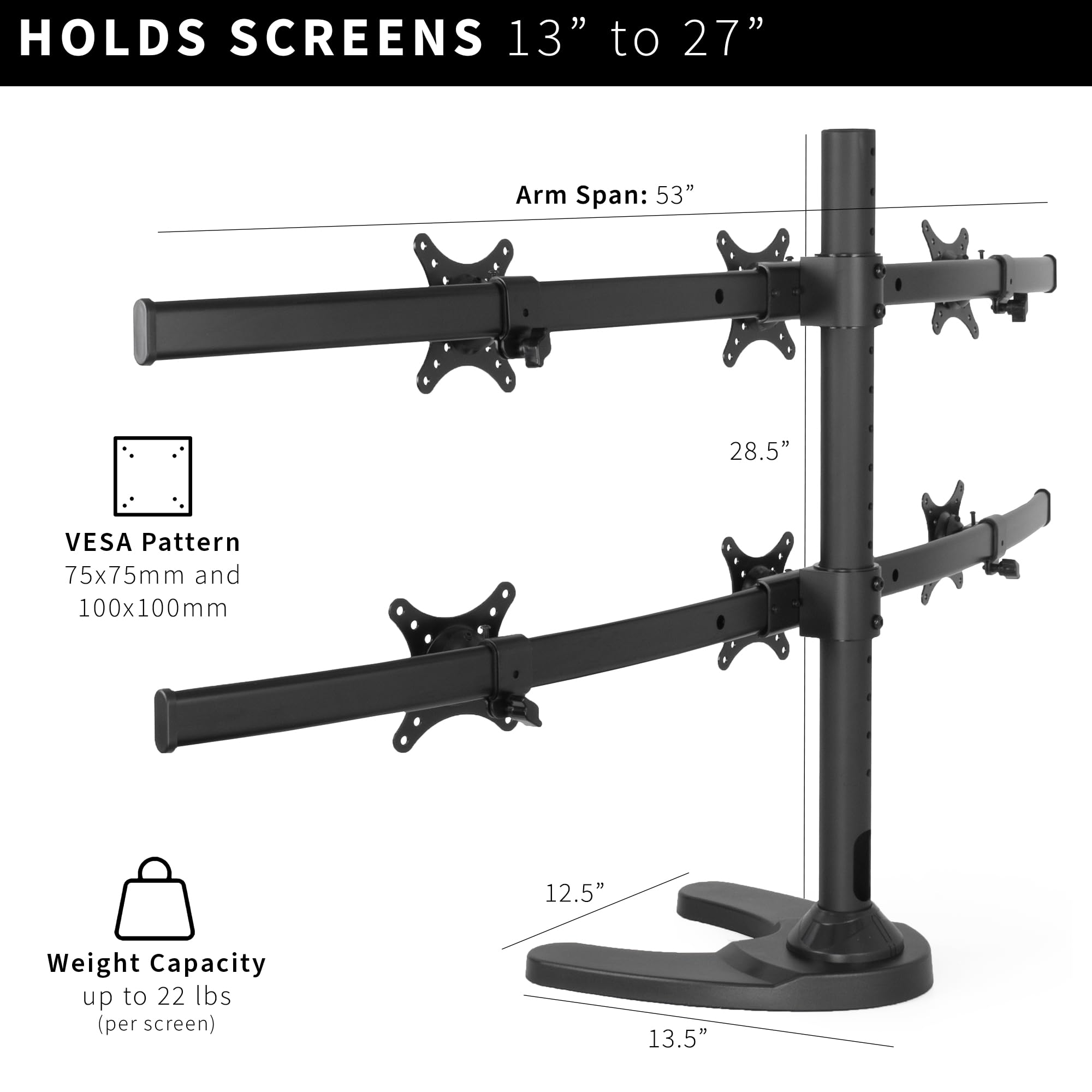 VIVO Hex LCD Monitor Stand - Adjustable Height 6 Screen Desk Mount for up to 27 inch Screens, STAND-V006F - Perfect for Multi-Monitor Gaming, Office Workstations & Home Office Setups