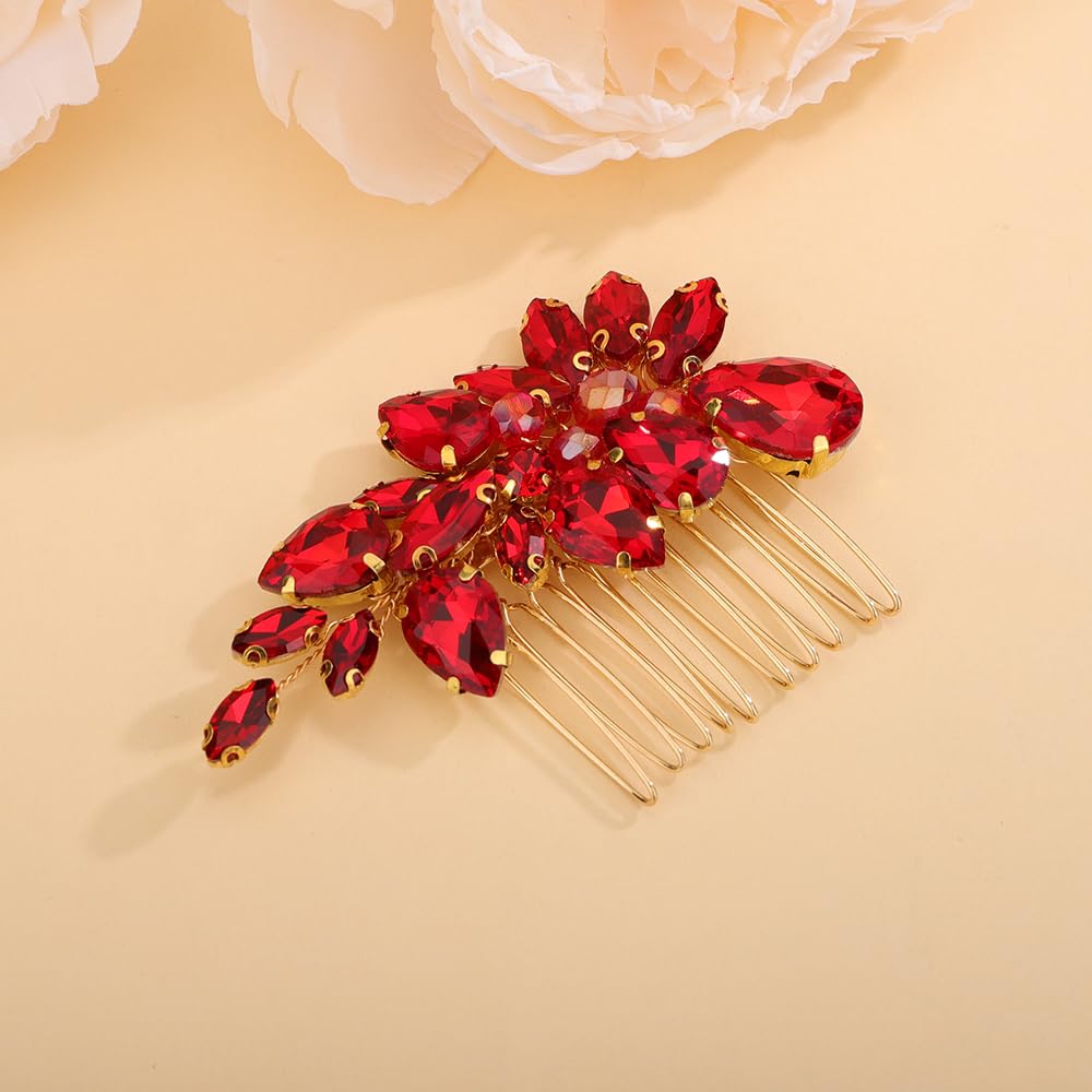 Sparkling Red Rhinestone Wedding Hair Comb - Crystal Bridal Hair Accessory for Women & Girls | Elegant Headpiece for Brides, Prom, Parties & Special Occasions