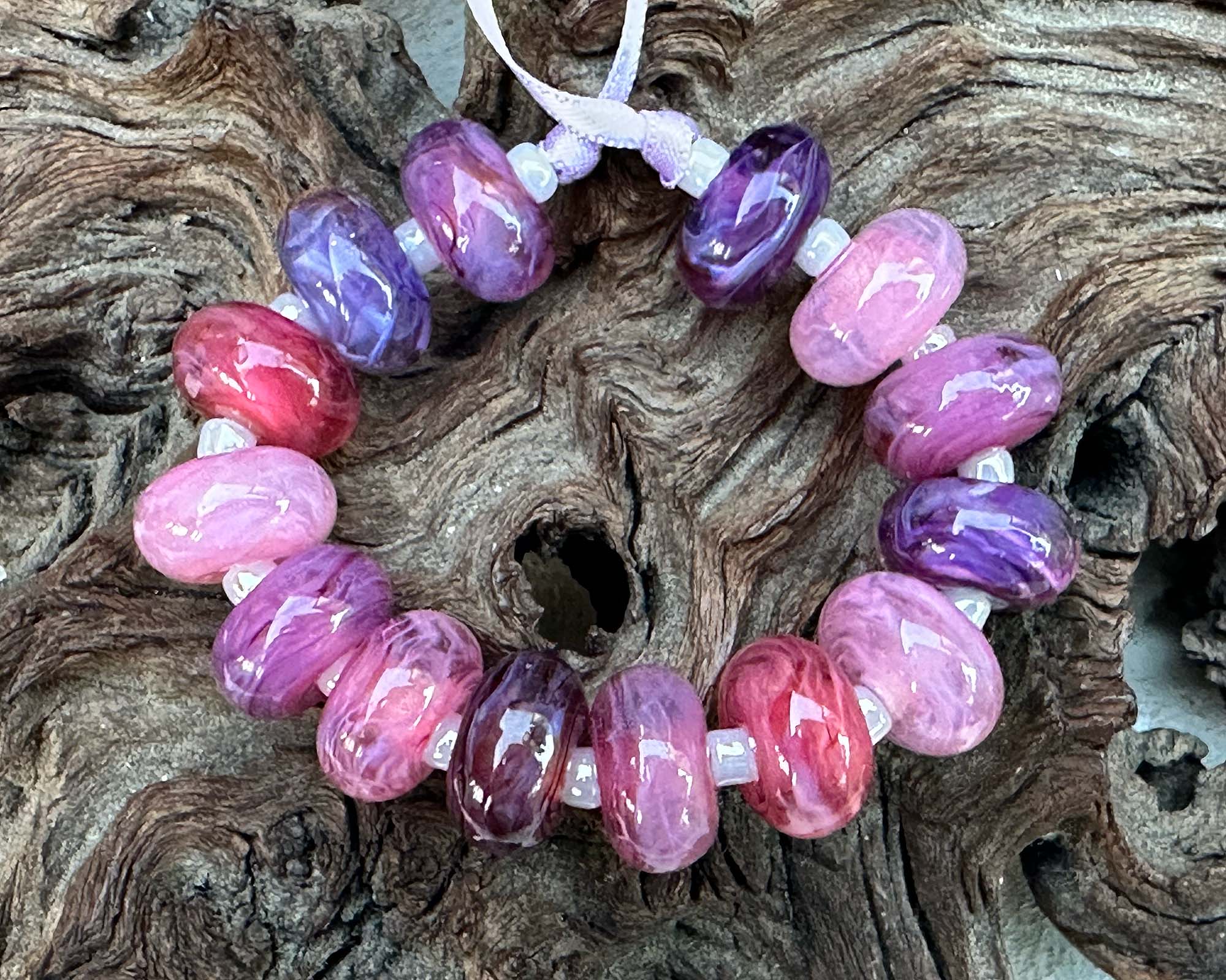 14 Pink & Purple Orphan Lampwork Glass Beads for Jewelry Making - DIY Bracelets, Necklaces & Craft Projects (SRA)