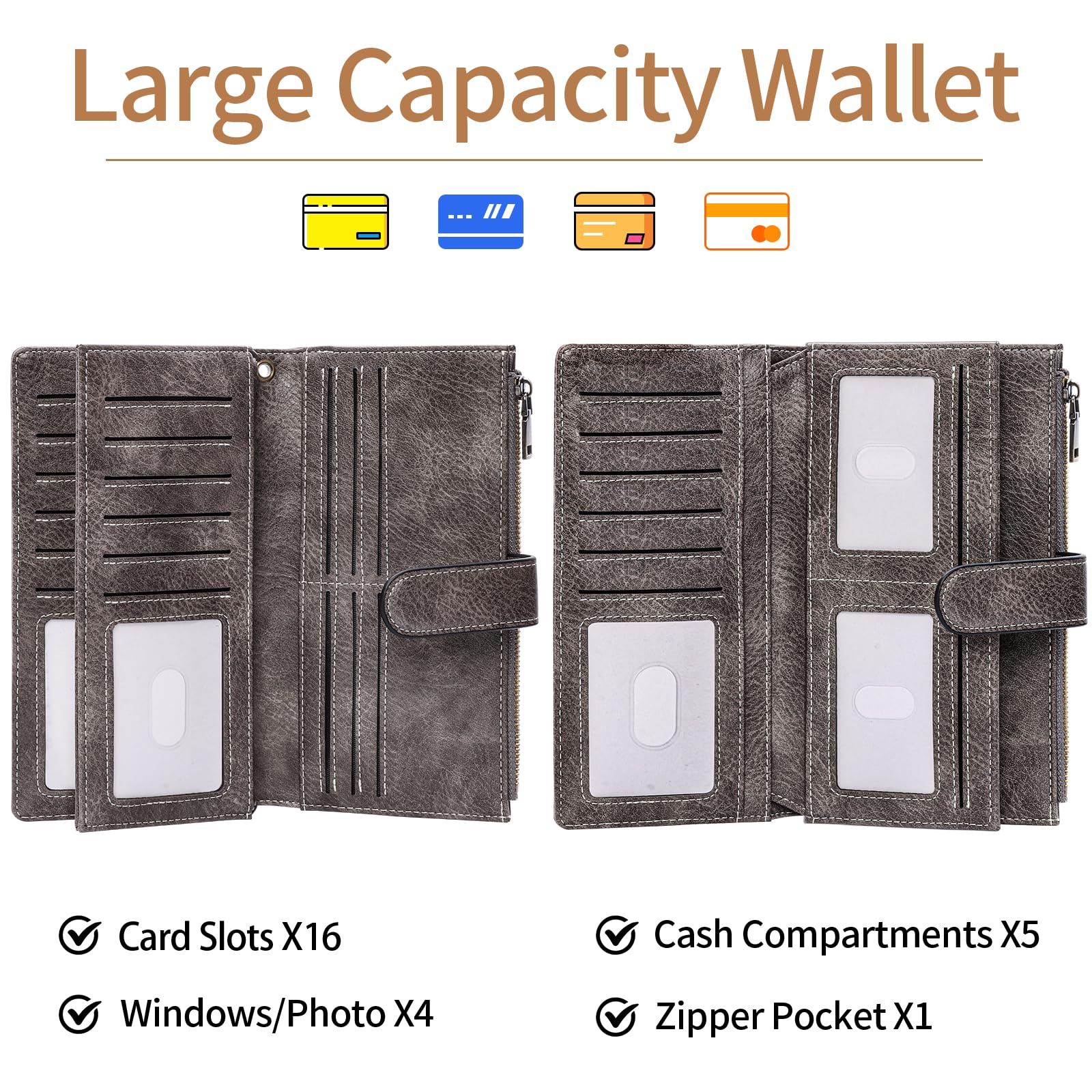 RFID Blocking Women's Wallet - Large Capacity Credit Card Holder with Wristlet & ID Window | Stylish Leather Purse for Everyday Use, Travel & Shopping