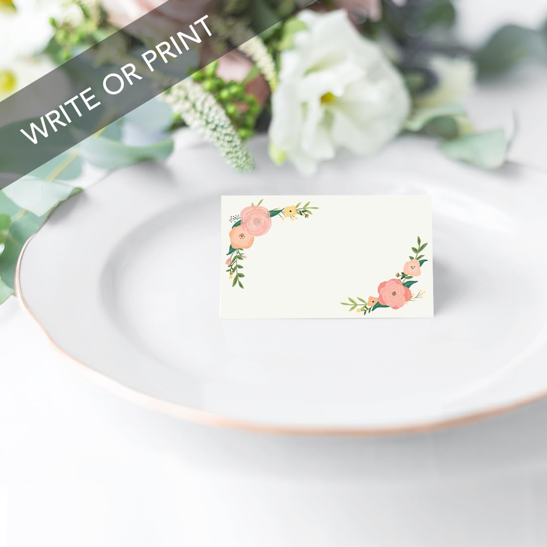 Andaz Press Printable Table Tent Place Cards - Floral Tea Party Design, 20-Pack for Wedding, Baby Shower & Graduation Events | Elegant Seat Placement & Name Cards for Dining Tables, Buffets and Special Occasions