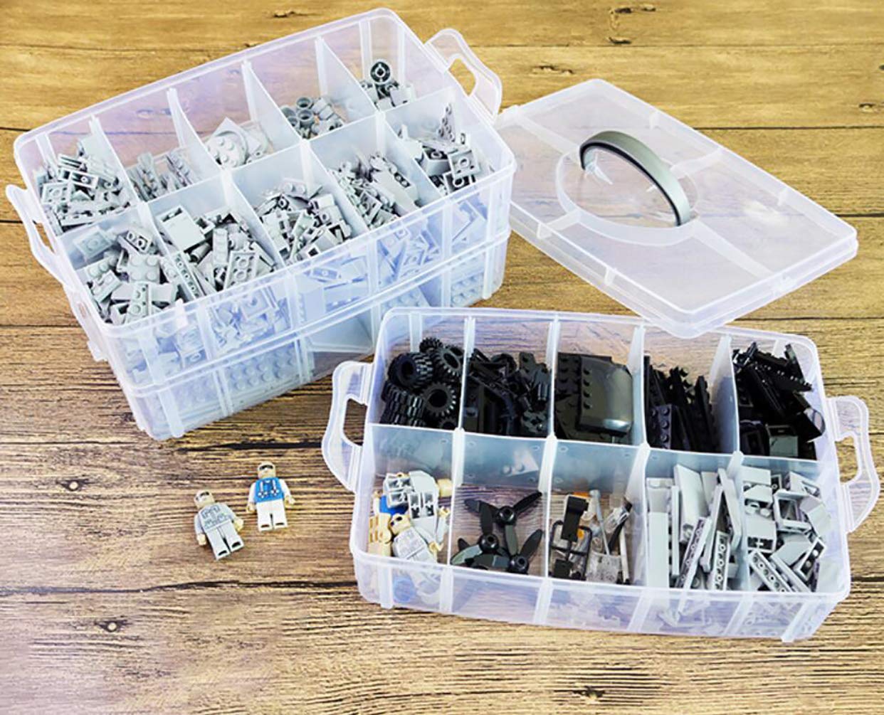 Foraineam 3-Tier Stackable Plastic Storage Organizer Box with 30 Adjustable Compartments - Craft Tool Container for Jewelry Beads, Arts & Crafts, Beauty Supplies - Perfect for Home, Office & Workshop Organization
