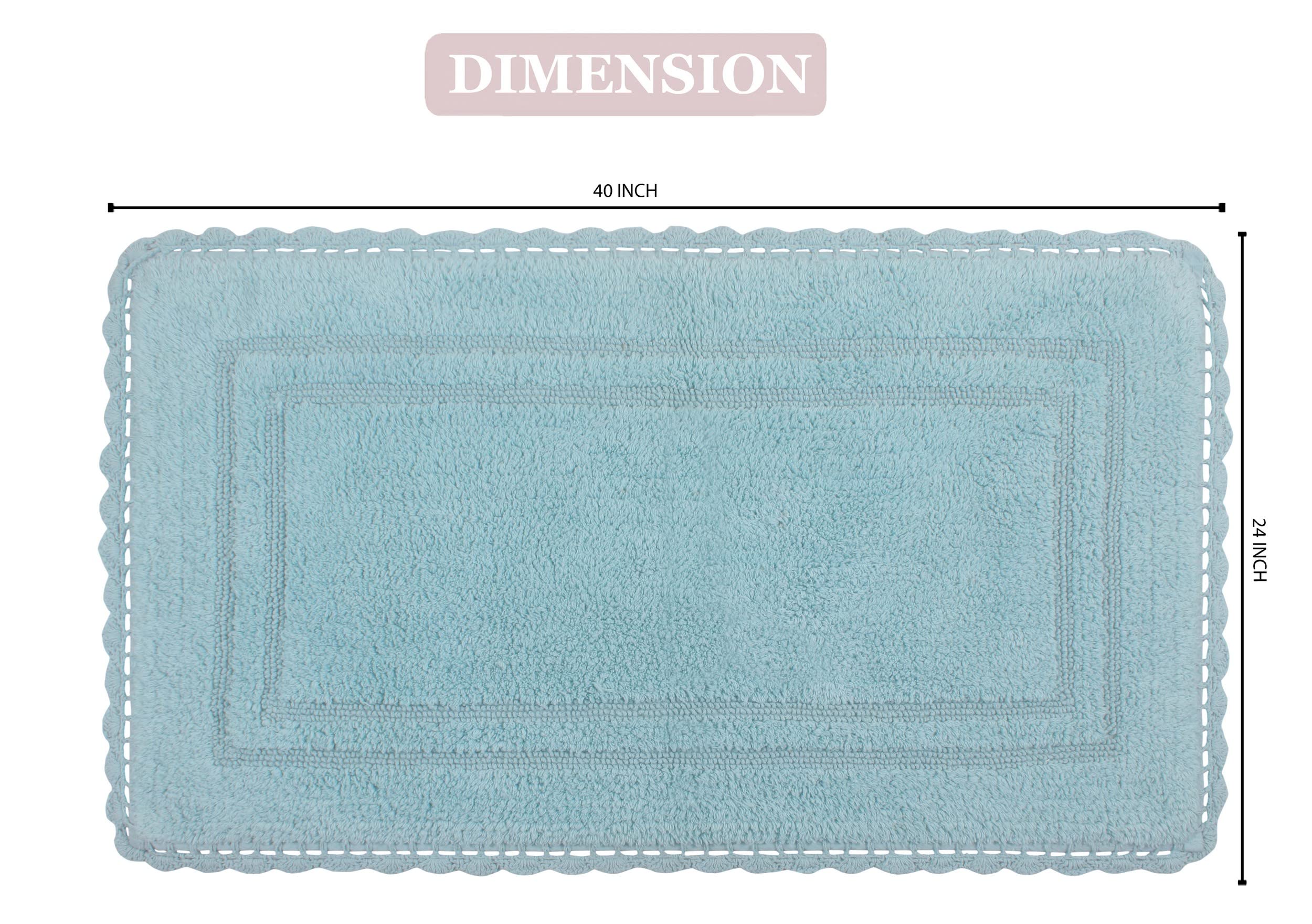 Home Weavers Reversible 100% Cotton Bath Mat Set - Ultra Soft Absorbent Non-Slip Bathroom Rug & Kitchen Mat (24x40 Inches, Aqua) | Washable & Durable for Bathroom, Shower & Vanity Areas