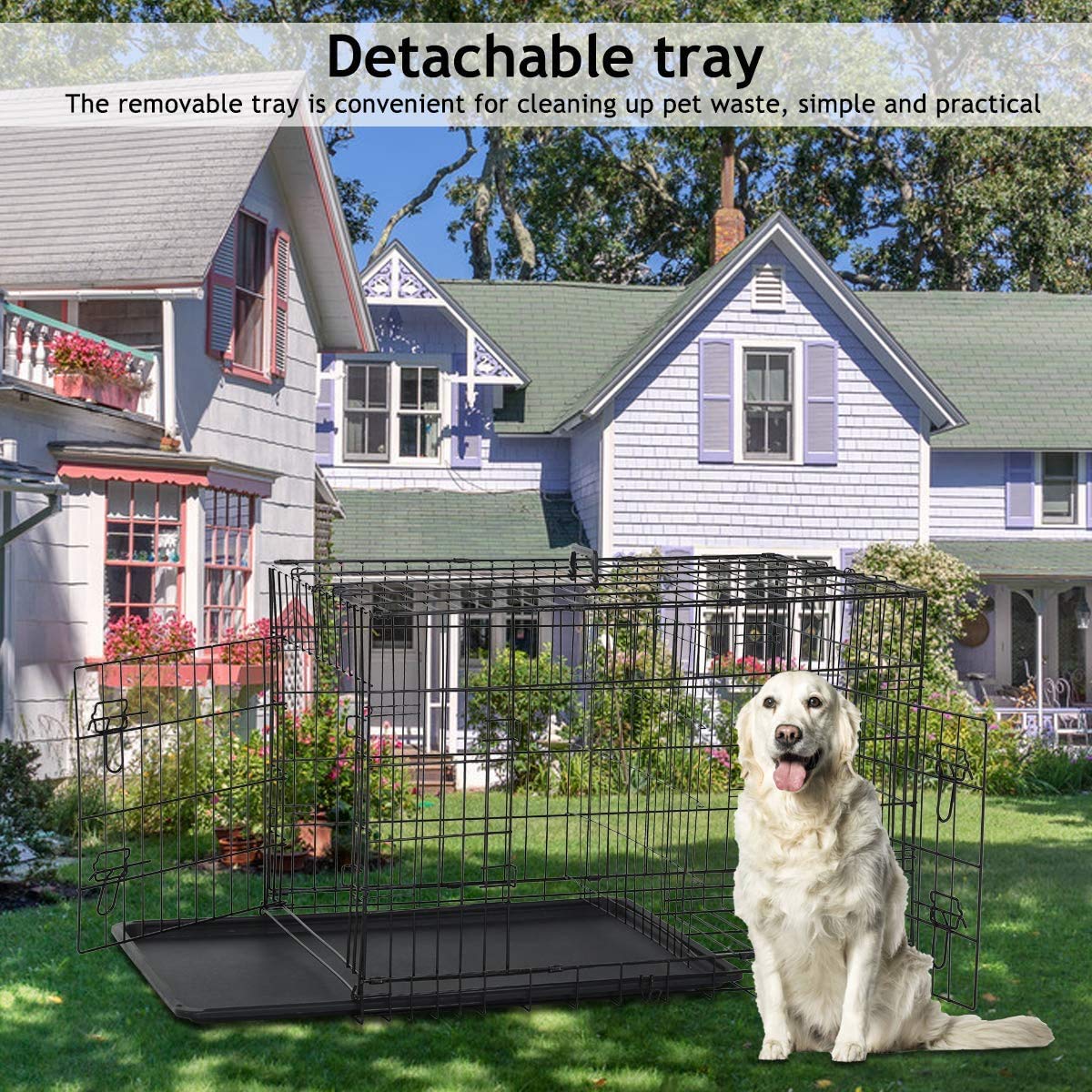 30 Inch Double-Door Pet Crate with Removable Tray, Handle & Divider - Durable Dog Training Cage for Indoor Use | Perfect for Puppy Housebreaking, Travel & Vet Visits