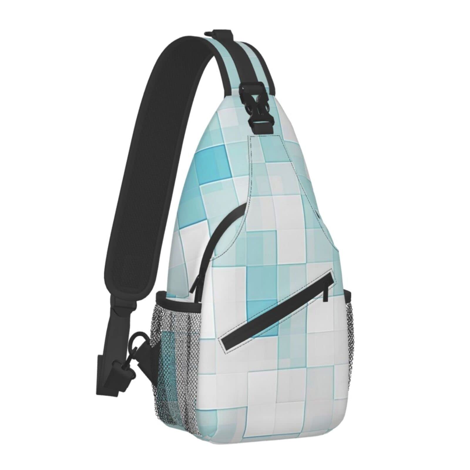 Men's Lightweight Anti-Theft Sling Bag - Cool Crossbody Backpack with Checkered Pattern for Travel, Gym & Daily Use | Teal Gray Unbalanced Shoulder Chest Daypack for Men & Boys