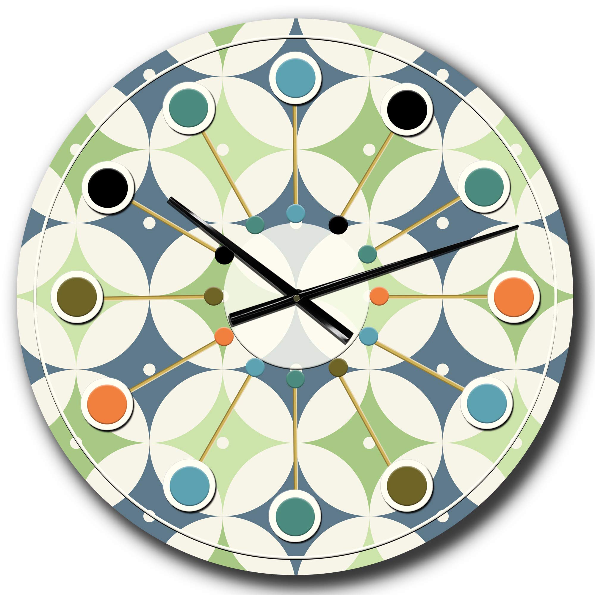 Designart Retro Geometric Mid-Century Modern Wall Clock - Round Metal Decorative Clock for Home, Living Room, Bedroom & Office | Vintage Circle Wall Art for Stylish Interior Decor