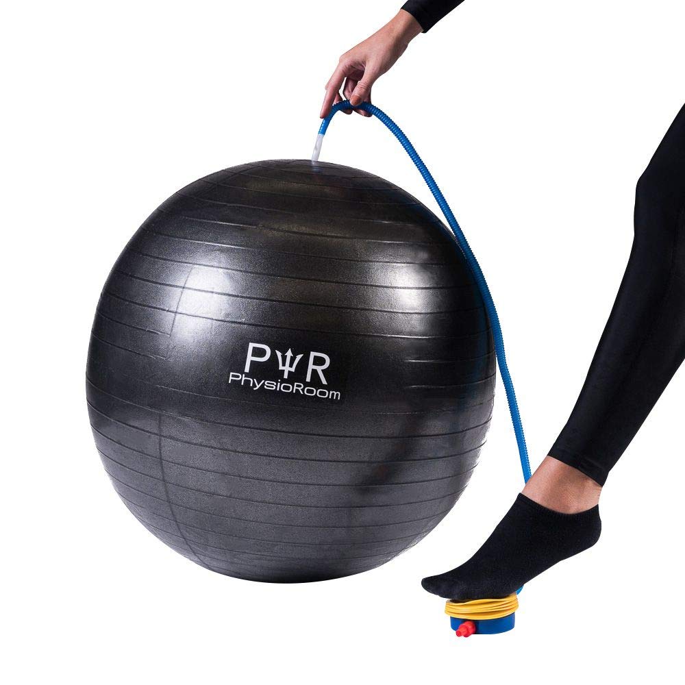 PhysioRoom Swiss Anti-Burst Exercise Ball with Pump - Professional Yoga, Pilates & Gym Ball for Core Strength Training, Back Pain Relief, Pregnancy Workouts & Home Fitness (Black) - Perfect for Home Gym, Office Chair Alternative & Physical Therapy