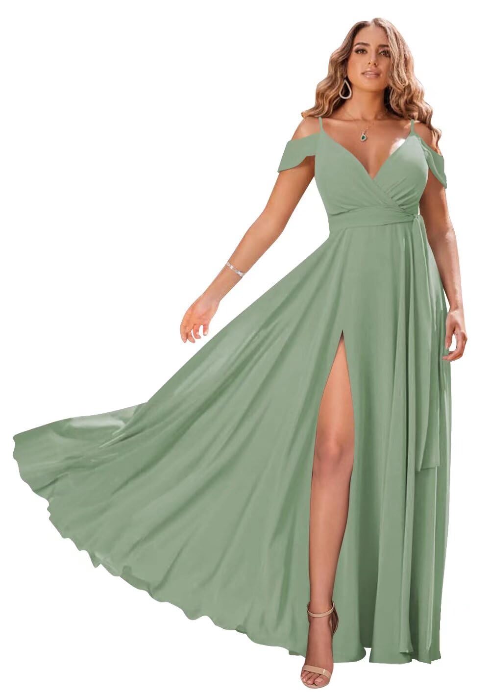 Elegant Off Shoulder Bridesmaid Dresses 2025 - Flowy Chiffon Pleated Formal Evening Gowns for Wedding Guests & Special Occasions | Perfect for Beach Weddings, Cocktail Parties & Black Tie Events