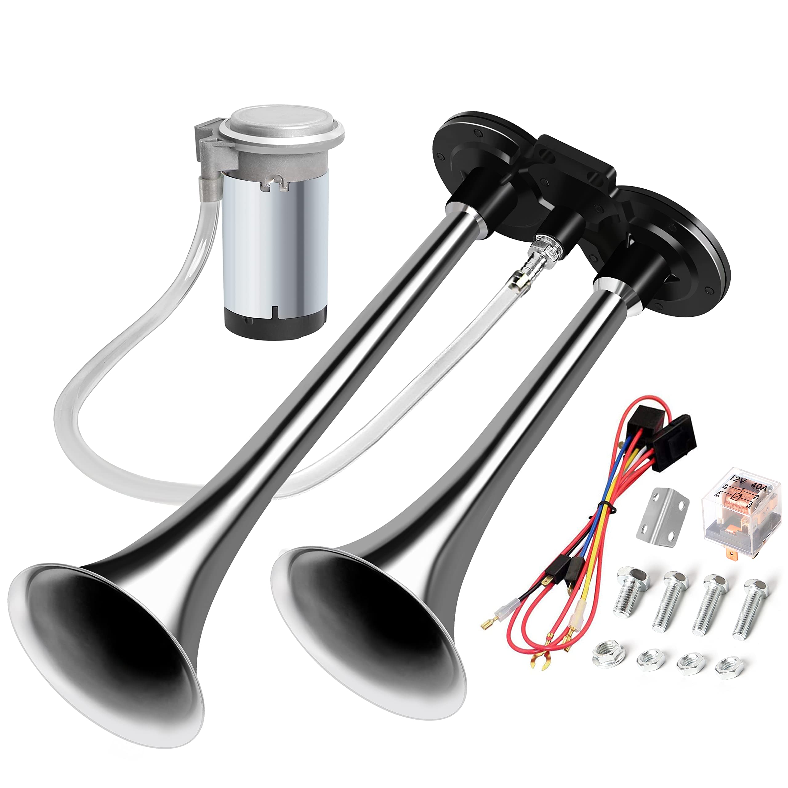150DB Super Loud Air Horn Kit for Trucks, Boats & Cars - Dual Train Horn with 120 PSI Air Compressor (Silver) - Perfect for Emergency Alerts, Sporting Events & Marine Safety