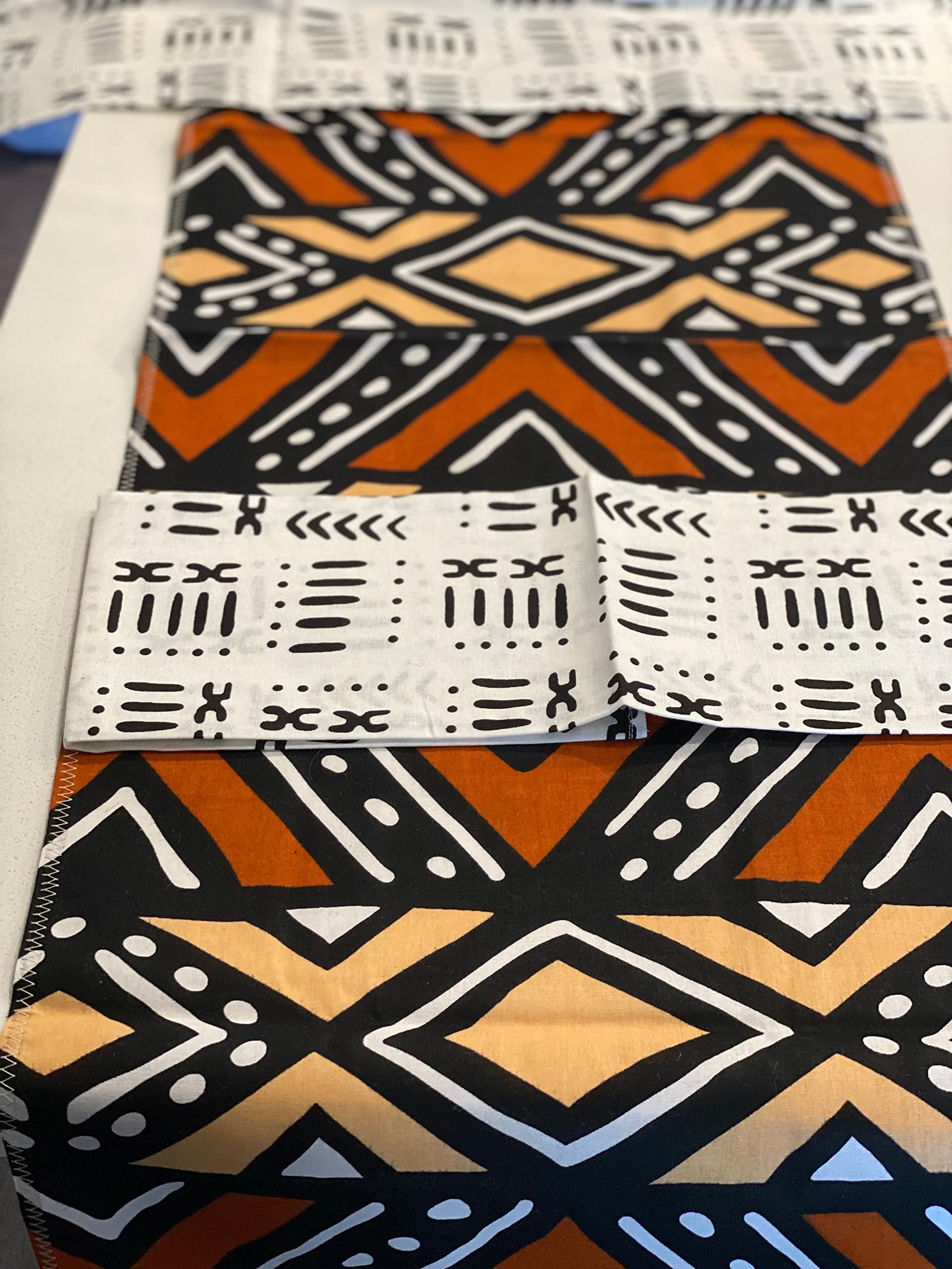 SUNSUM Handmade Orange Bologan Wax Print Coffee Table Runner - Boho Home Decor for Living Room, Dining Table, Wedding & Party Decorations