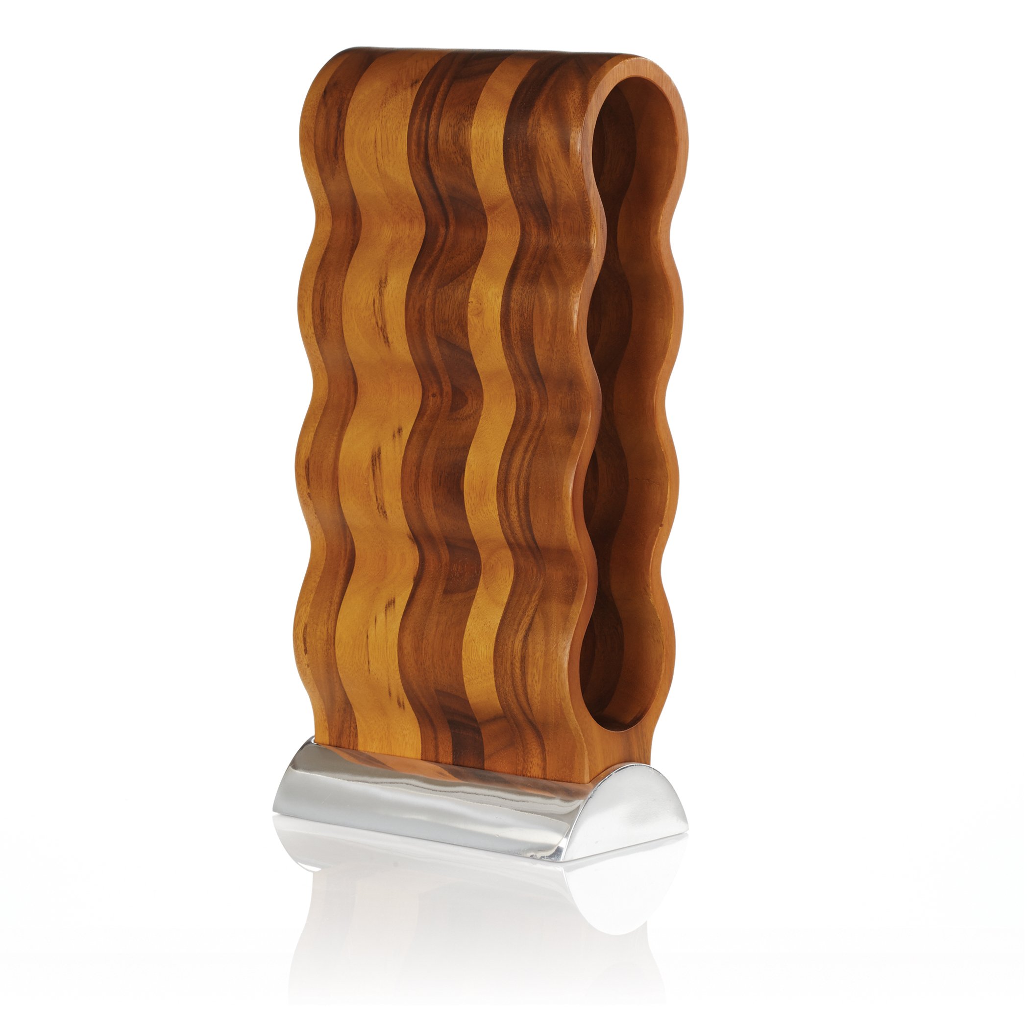Nambe Curvo Acacia Wood & Silver Alloy Wine Rack - Modern Countertop Wine Bottle Holder for Kitchen, Dining Room & Home Decor - Space-Saving Wine Storage Solution by Steve Cozzolino