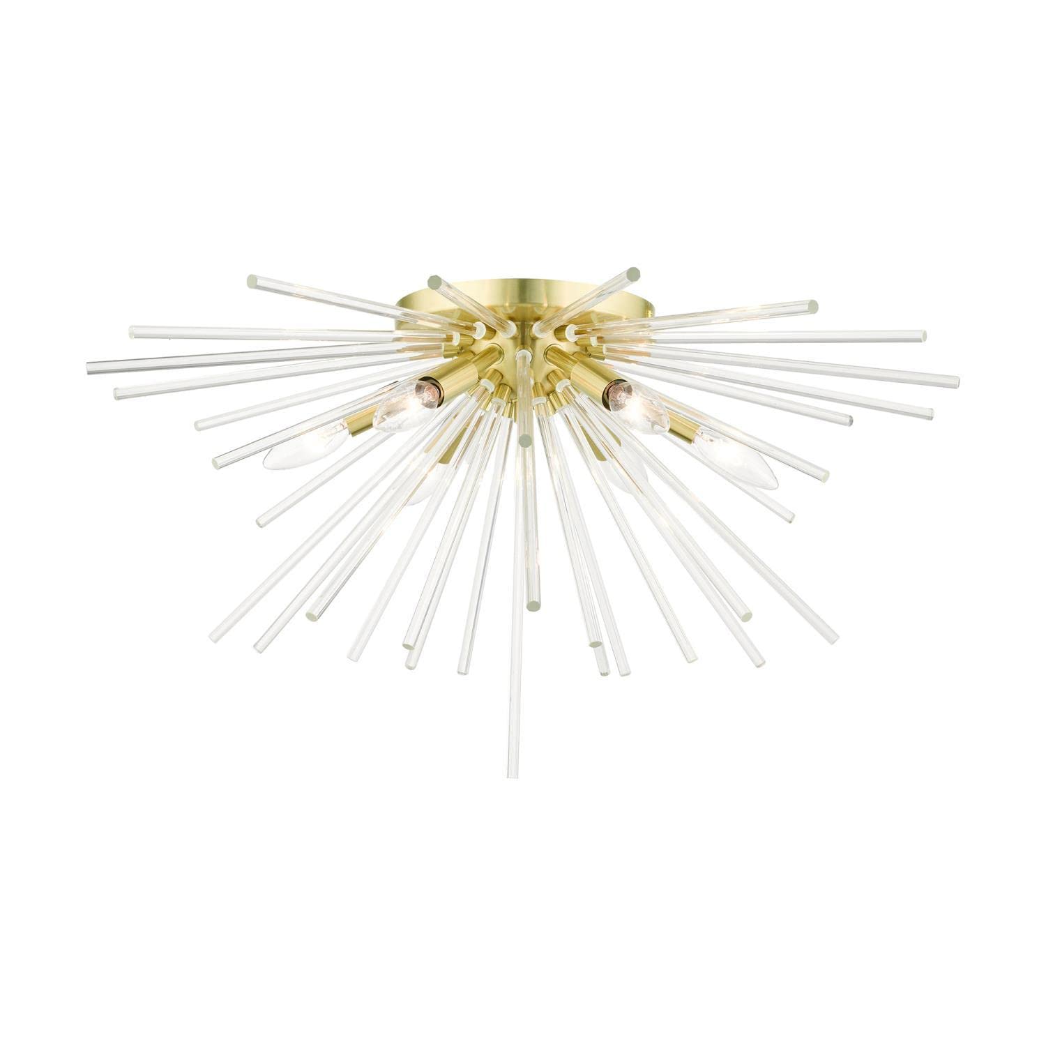 Livex Lighting Utopia 6-Light Ceiling Fixture in Satin Brass - Modern Chandelier for Dining Room, Bedroom & Living Room Lighting