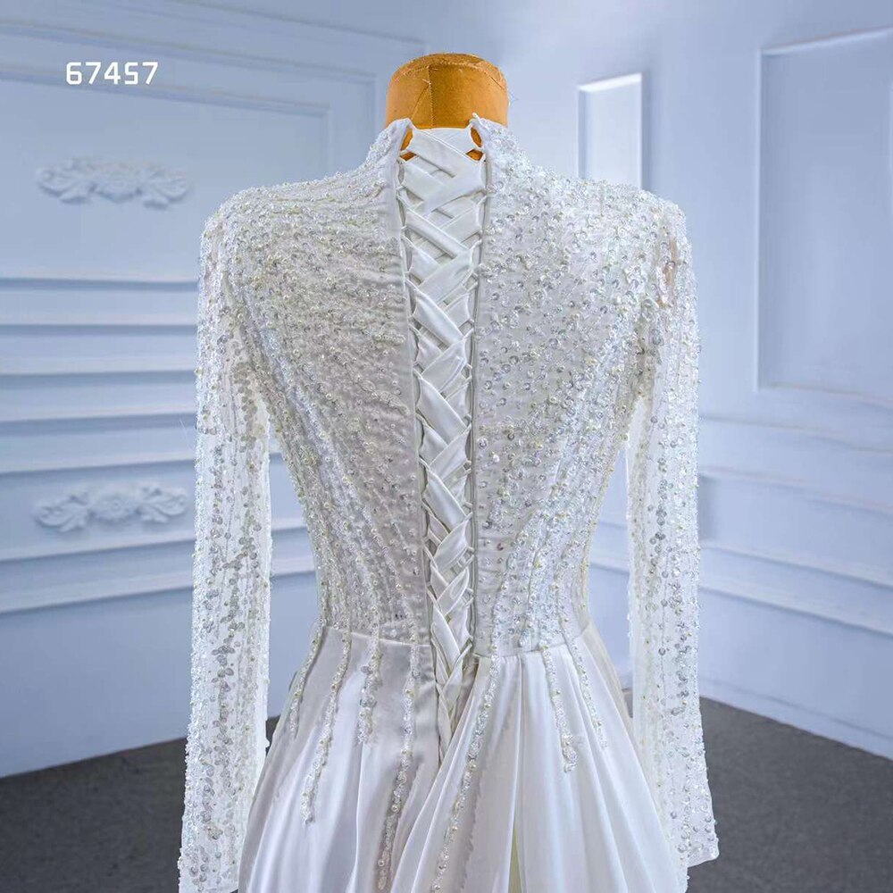 Serene Hill White Mermaid Satin Long Sleeve Lace Beaded Wedding Dress | Custom Made Bridal Gown 2025 | Perfect for Beach Weddings, Church Ceremonies & Formal Receptions