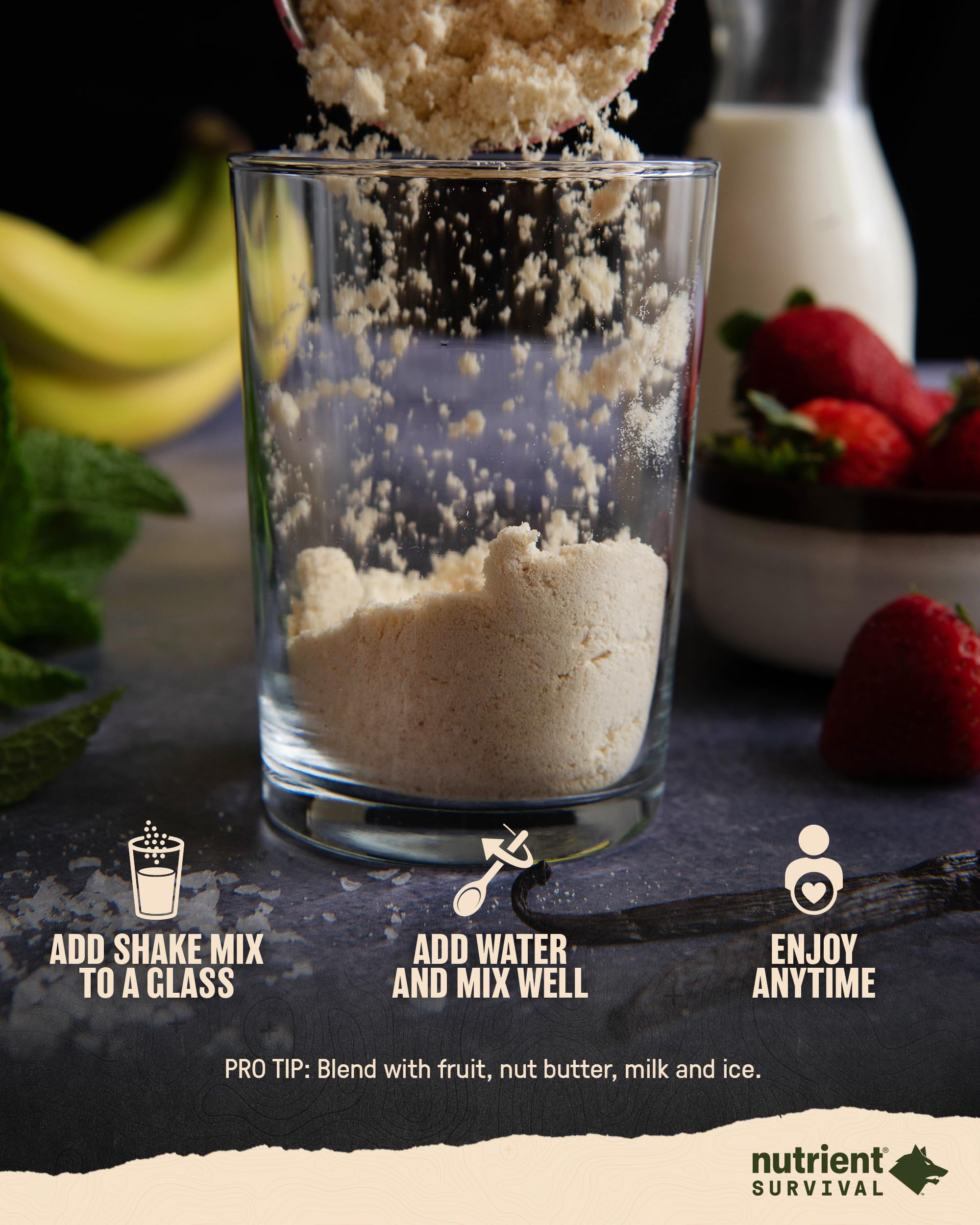 Nutrient Survival Protein Shake - Creamy Vanilla Whey Protein Powder | Freeze Dried Emergency Food with 40 Essential Nutrients | Gluten Free, 25 Year Shelf Life (15 Servings) - Perfect for Prepper Supplies, Camping & Survival Kits