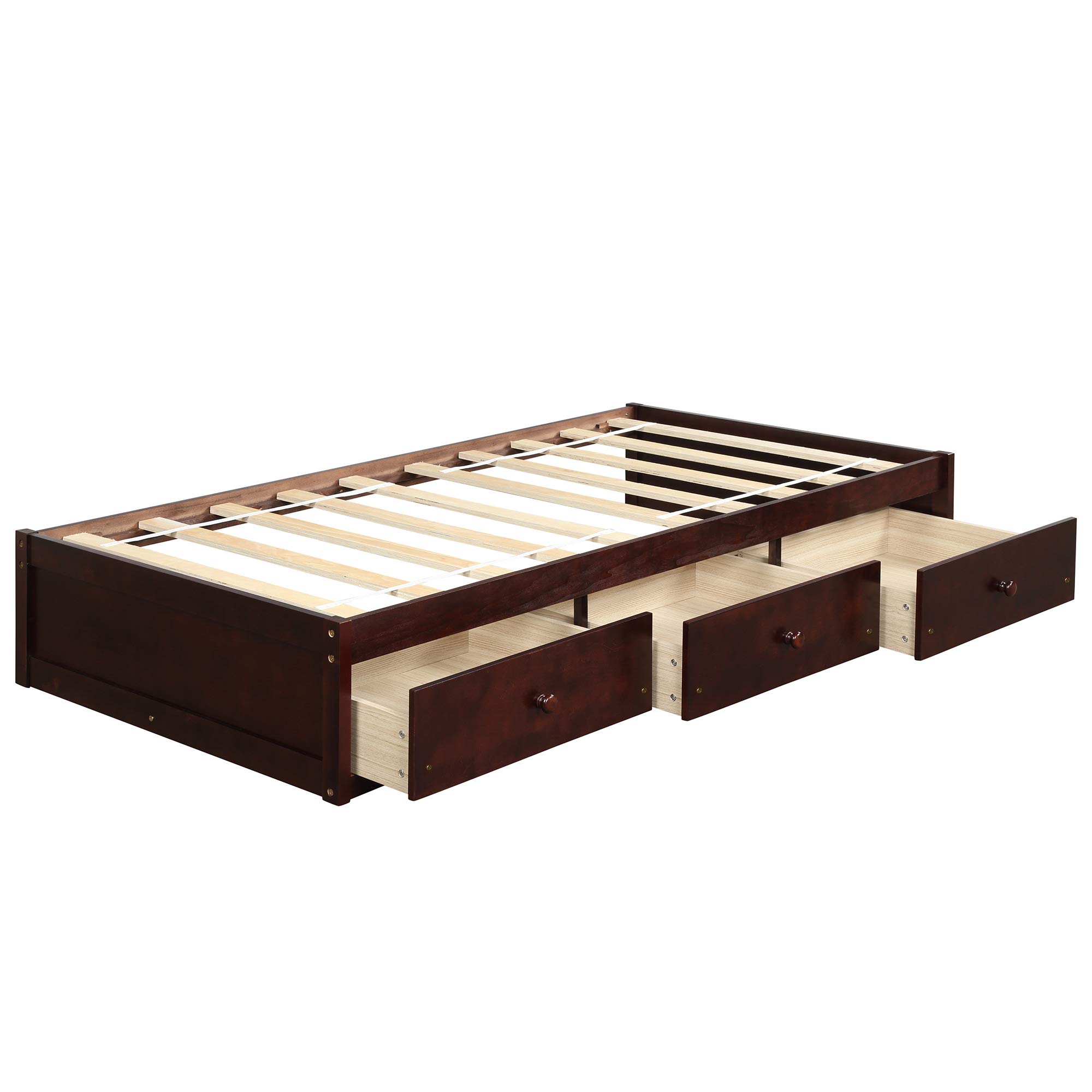 Solid Wood Twin Bed Frame with Storage Drawers - Sturdy Platform Bed for Bedroom & Living Room - Perfect for Kids, Teens, Boys & Girls (Cherry Finish) - Space-Saving Solution for Small Rooms & Apartments