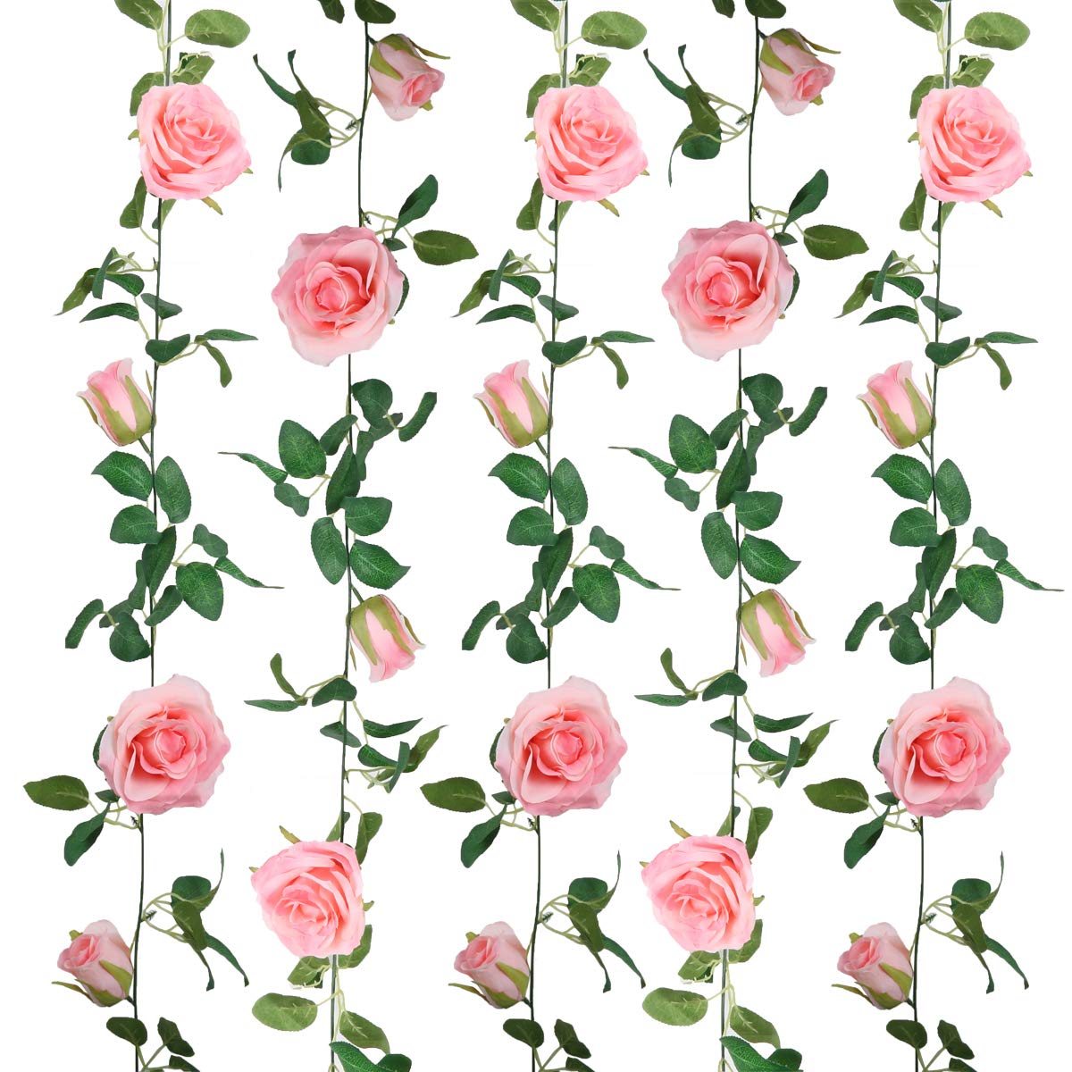 SHACOS 2 Pack Artificial Rose Flower Garlands - Fake Rose Vines with Greenery Leaves for Wedding, Party, Backdrop, Room Decor (Pink) - Perfect for Home Decoration, Bridal Shower, Photo Booth & Event Styling