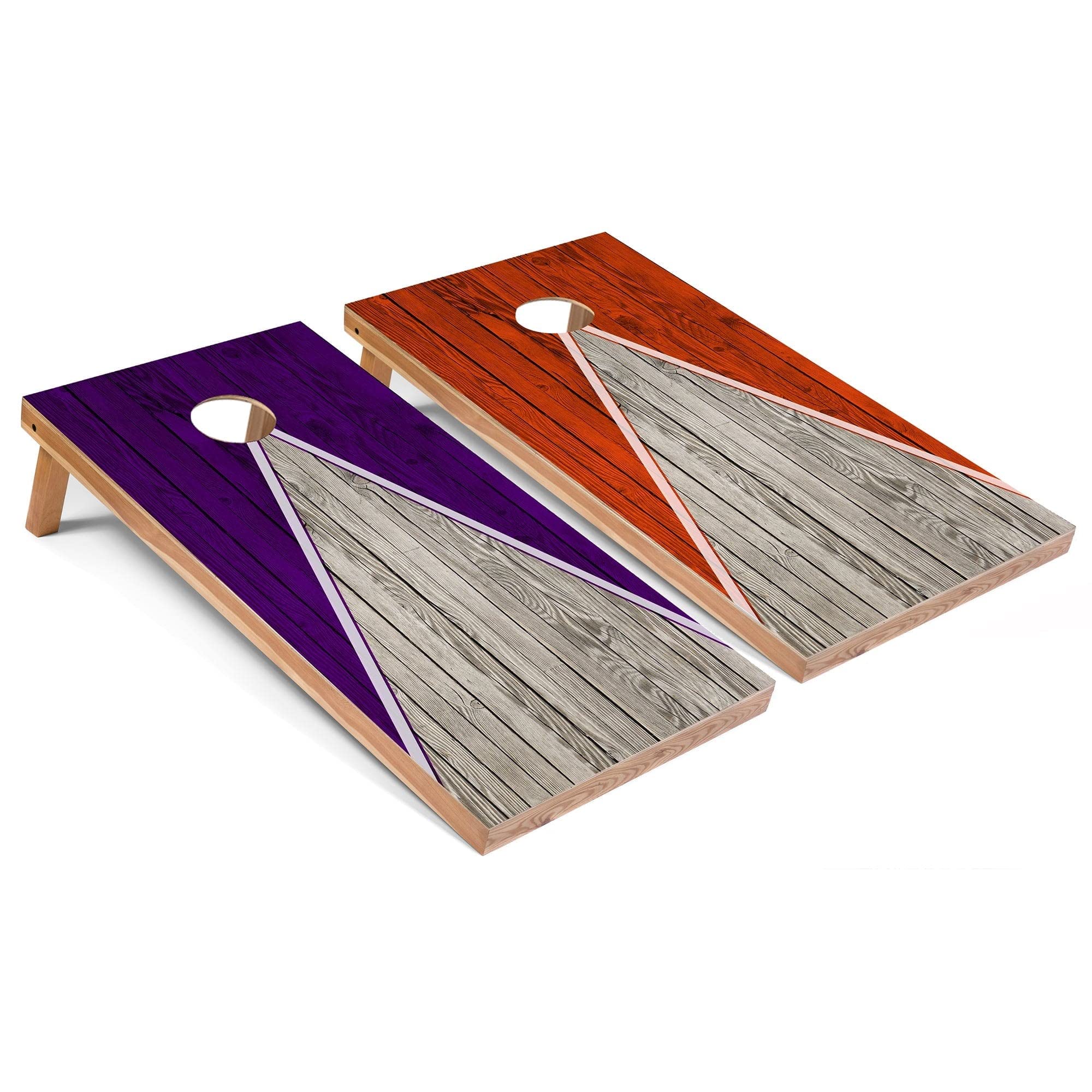 Regulation 2x4 Corn Hole Board Game Set with 8 Bean Bags - Purple & Orange Pyramid Design for Outdoor Lawn Games, Backyard Parties & Tailgating Events