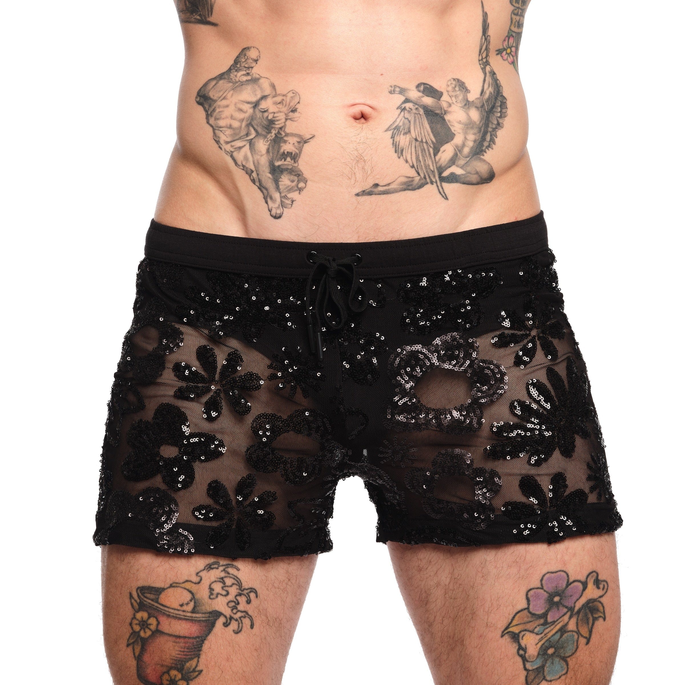 Floral Skull Sequin Black Shorts for Women | Gothic Fashion Party Outfit | Perfect for Halloween, Concerts & Nightclubs