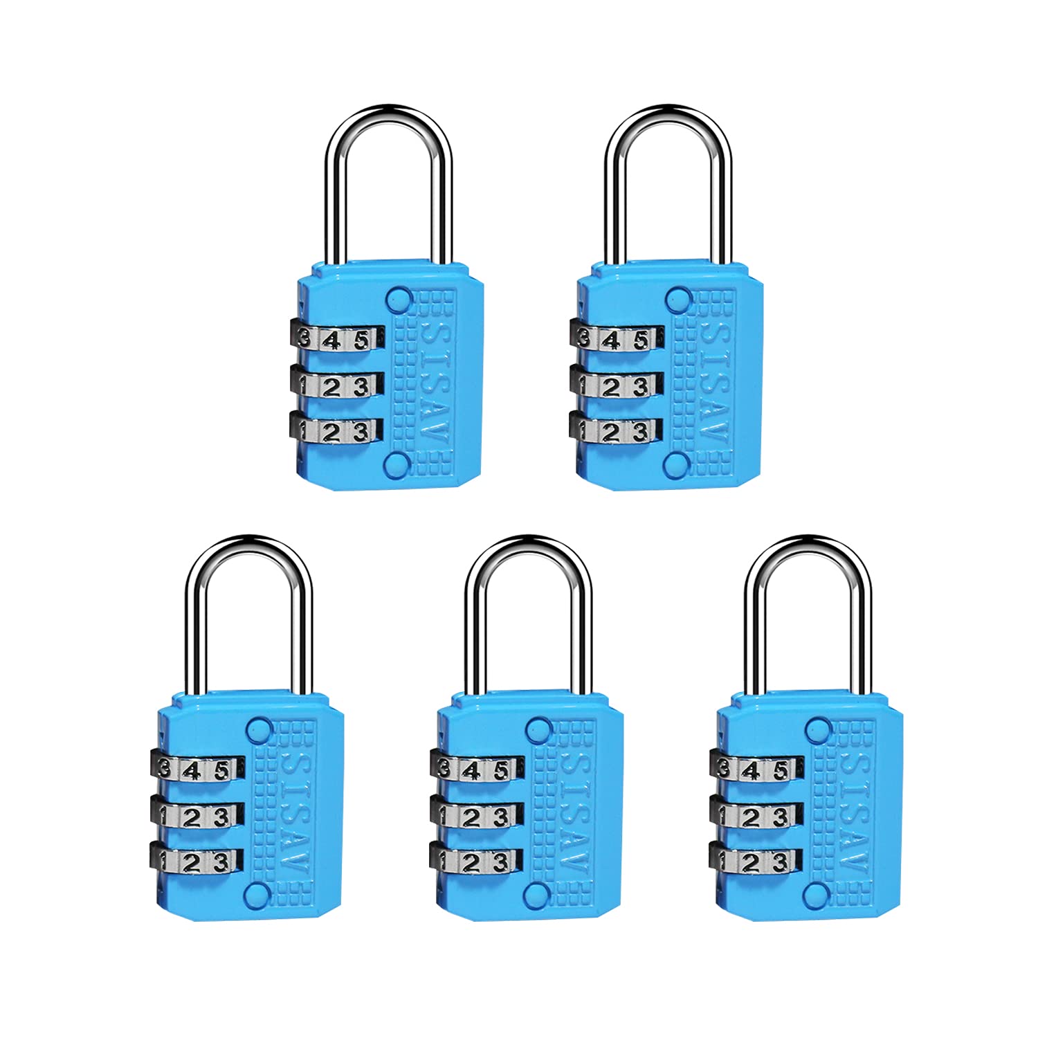 5-Pack 3-Digit Combination Padlock - Keyless Resettable Locks with Easy-Read Dials for School, Gym, Locker, Luggage, Fence, Gate, Toolbox & Travel (5 Color Options) - Secure Your Belongings at Home, Work or On The Go