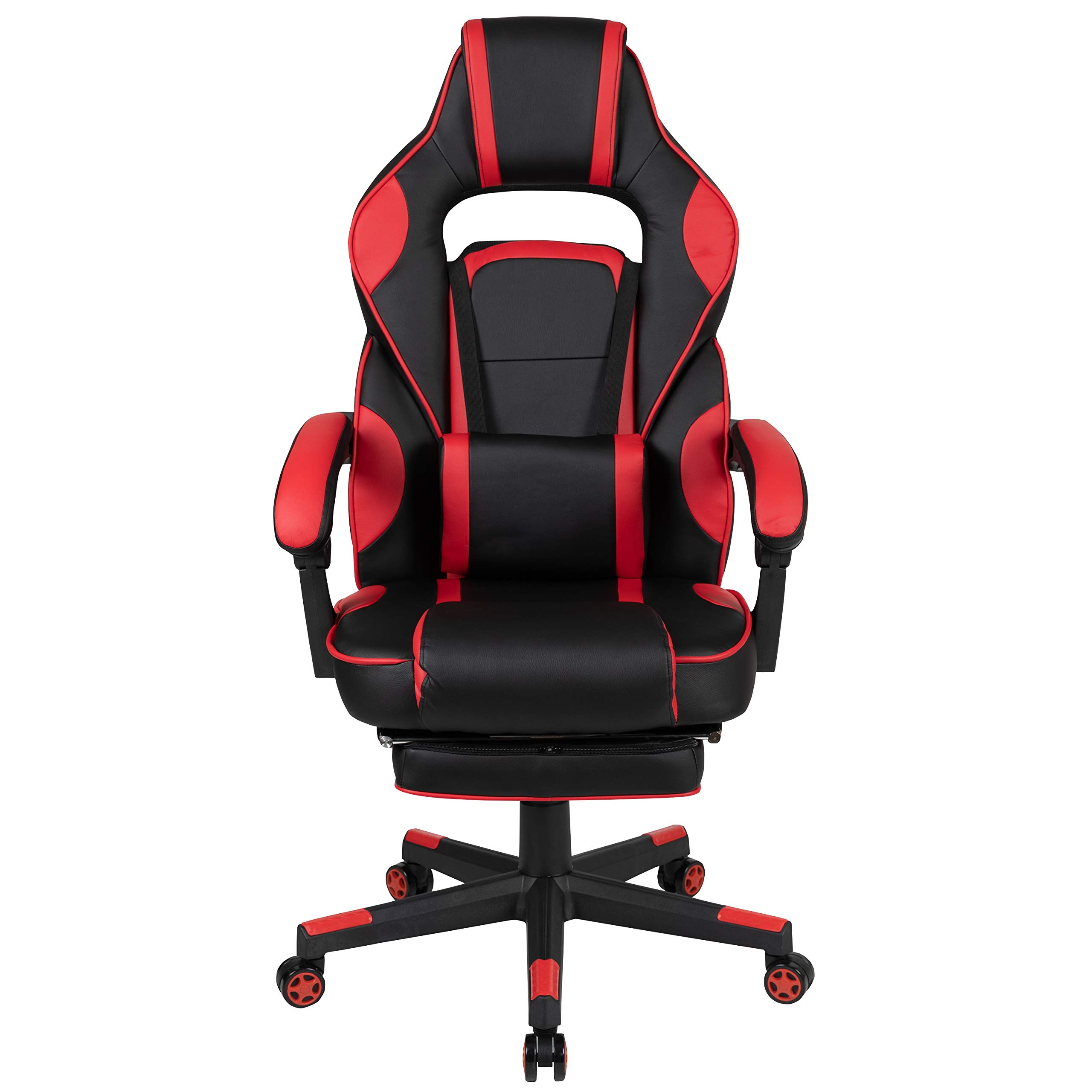Emma & Oliver Red Ergonomic Gaming Chair with Adjustable Reclining Back, 3D Armrests, Footrest & Lumbar Massage - Perfect for PC Gaming, Office Work & Home Relaxation