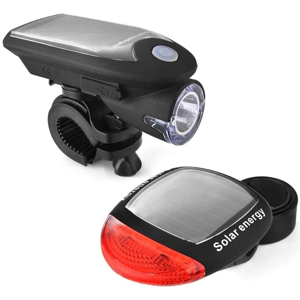 Yestery Rechargeable Solar Bike Lights - Waterproof LED Bicycle Front & Rear Lights with 3 Modes for Night Cycling Safety | Perfect for Commuting, Mountain Biking & Outdoor Adventures