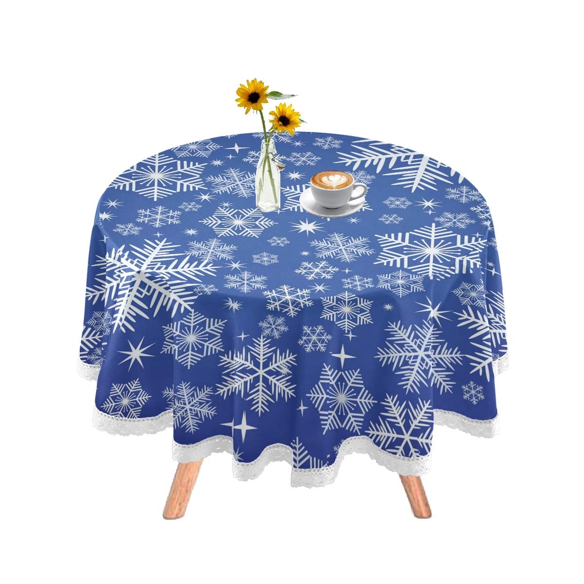 DOMIKING 60 Inch Round Tablecloth - Washable Polyester Winter Snowflake Design for Holiday Dinners & Parties | Perfect for Christmas Decorations, Family Gatherings, and Festive Celebrations