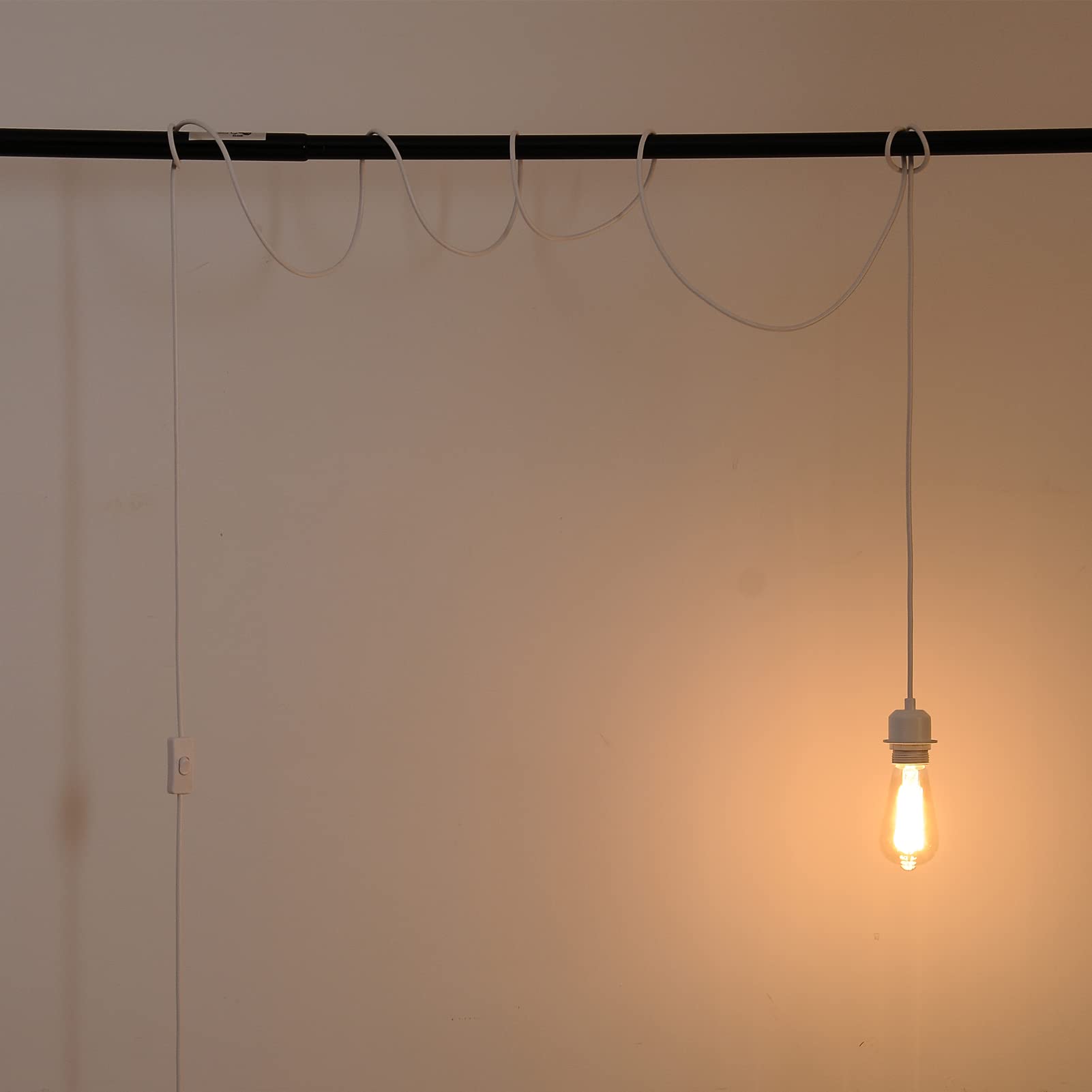 Industrial DIY 15ft Pendant Light Cord Kit with Switch - White Woven Fabric Rope & E26 Socket Set for Hanging Farmhouse, Bedroom, Kitchen Lighting - Perfect for Home Decor, Dining Room, and Loft Style Interiors