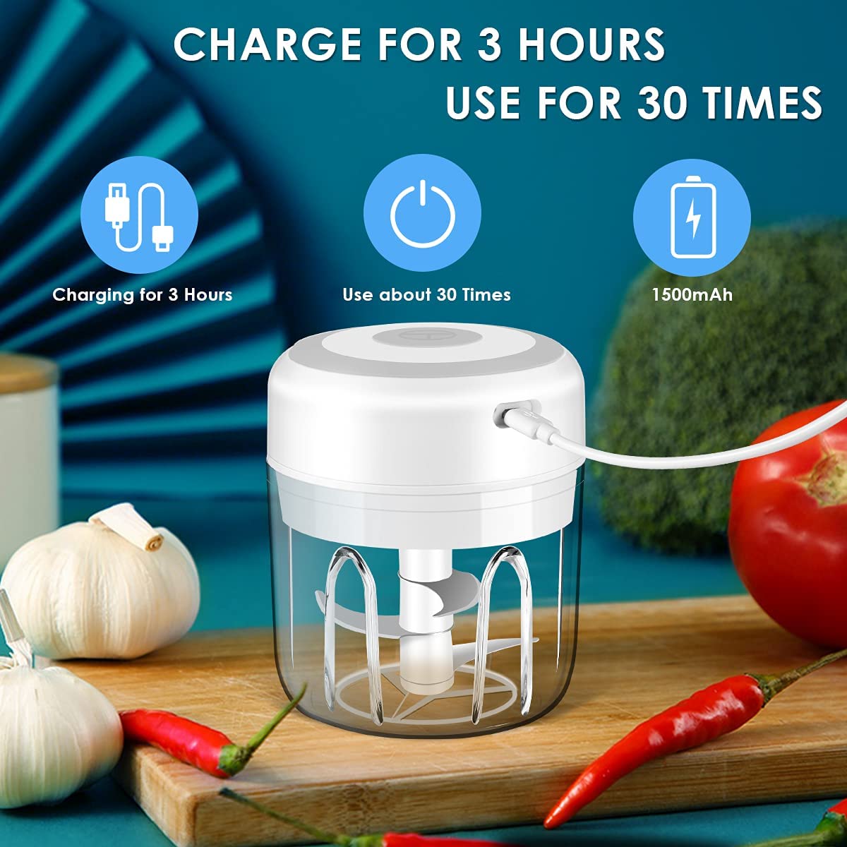 Electric Mini Garlic Chopper & Food Processor - Cordless USB Rechargeable Vegetable Chopper, Onion Mincer, Meat Grinder for Kitchen - Perfect for Chopping Vegetables, Peppers, Onion, Making Baby Food, Seasonings & Nuts (BPA-Free) - Ideal for Home Cooking, Meal Prep & Small Kitchen Appliances