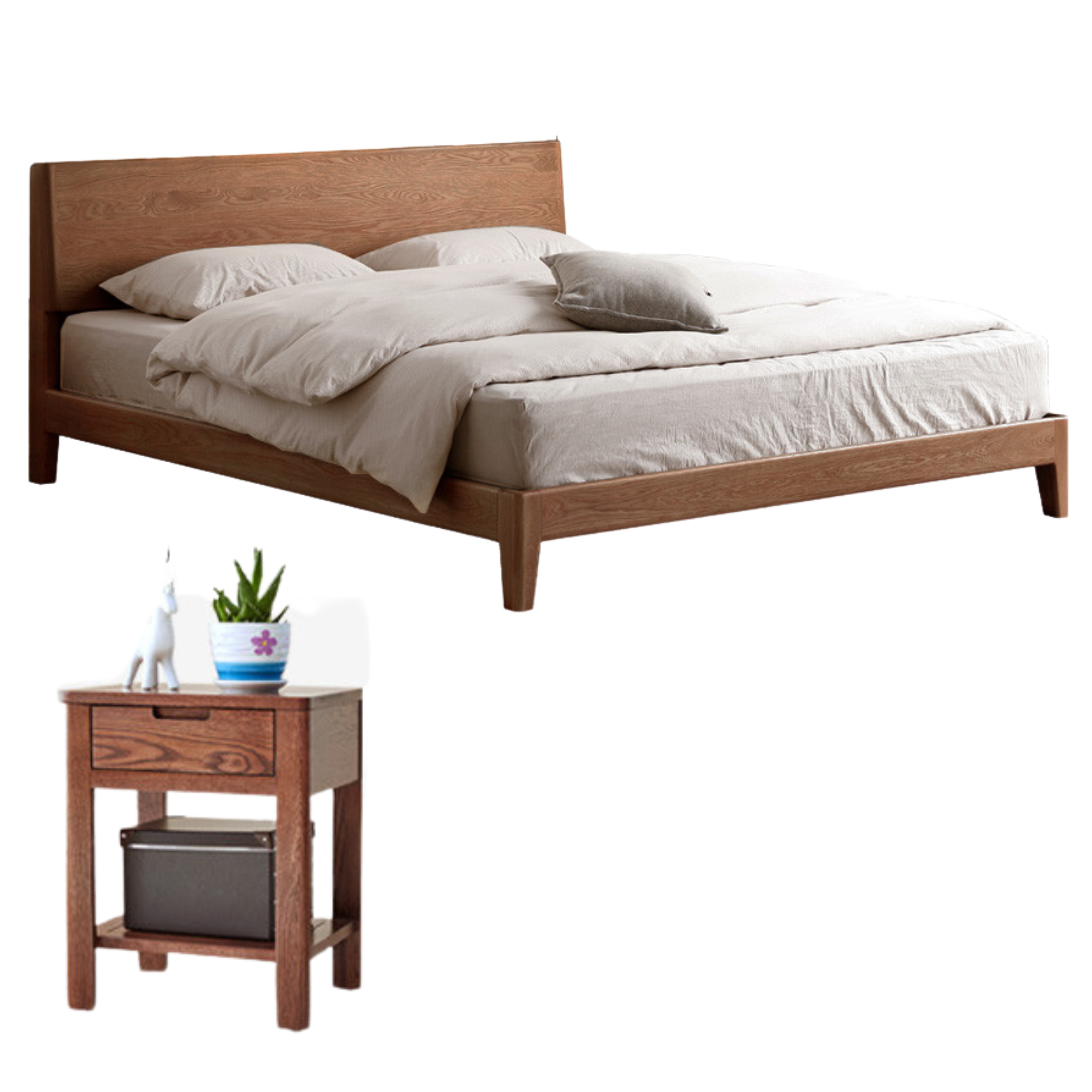 Solid Oak Wood LED Bed Frame with Built-in Lighting - Perfect for Modern Bedrooms, Guest Rooms, and Cozy Home Decor