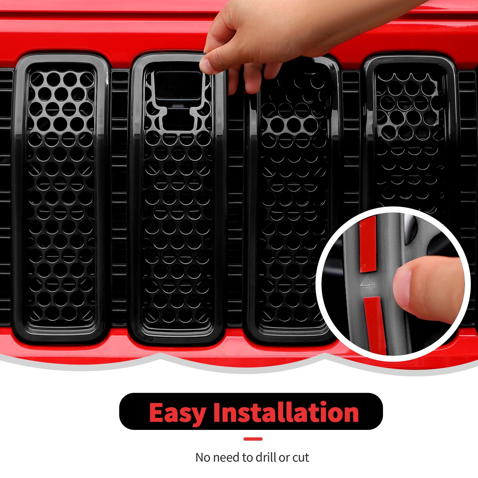 Black Front Grille Mesh Inserts with Camera Grill Decoration | Exterior Accessories for Jeep Wrangler JL/JLU & Gladiator JT (2024+) | Off-Road Protection & Custom Style Upgrade